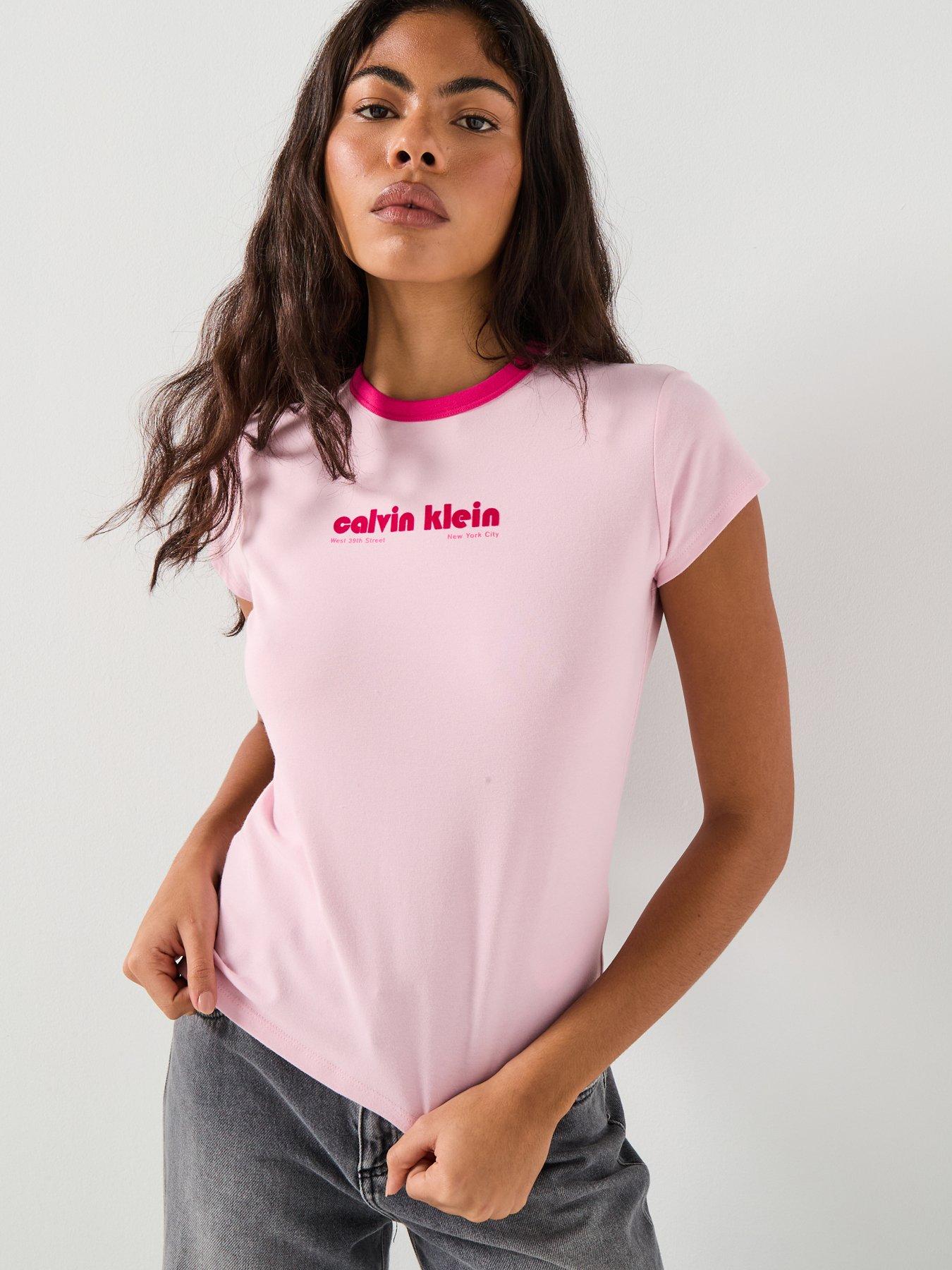 Calvin Klein Jeans Short Sleeve Retro Logo Graphic Tee - Pink