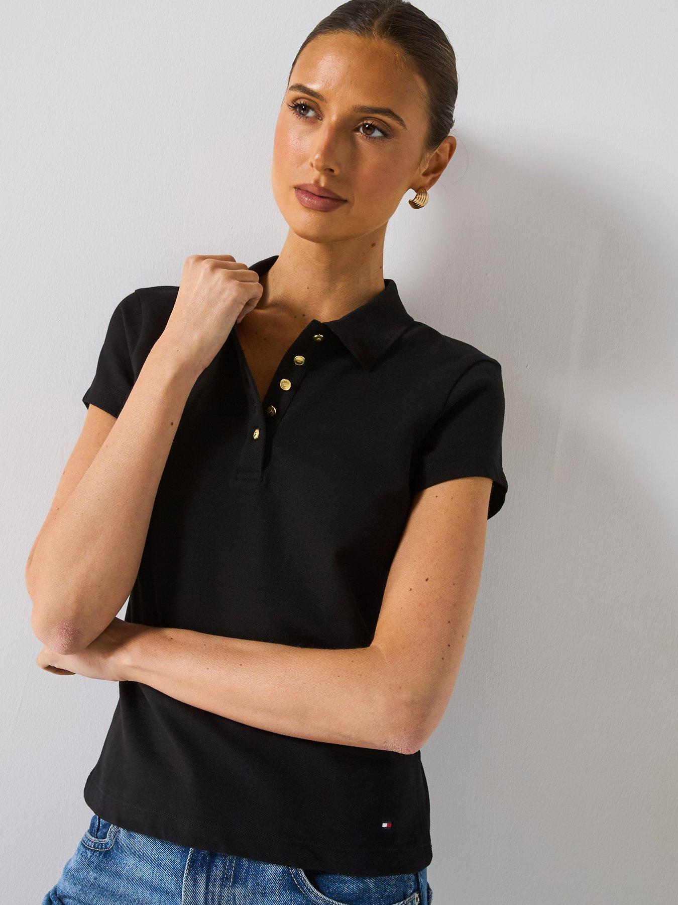Tommy Hilfiger Slim Fit Gold Button Polo Shirt - Black