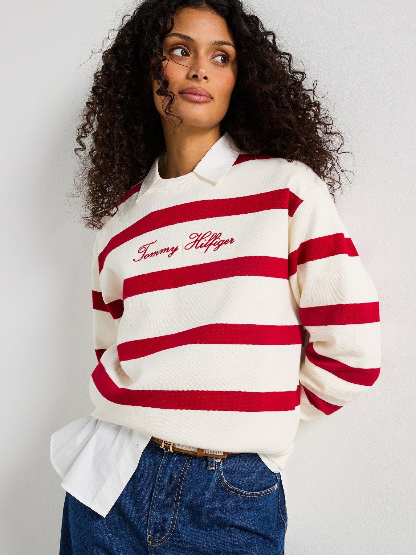 Tommy Hilfiger Logo Embroidery Crew Neck Pique Sweatshirt - Red