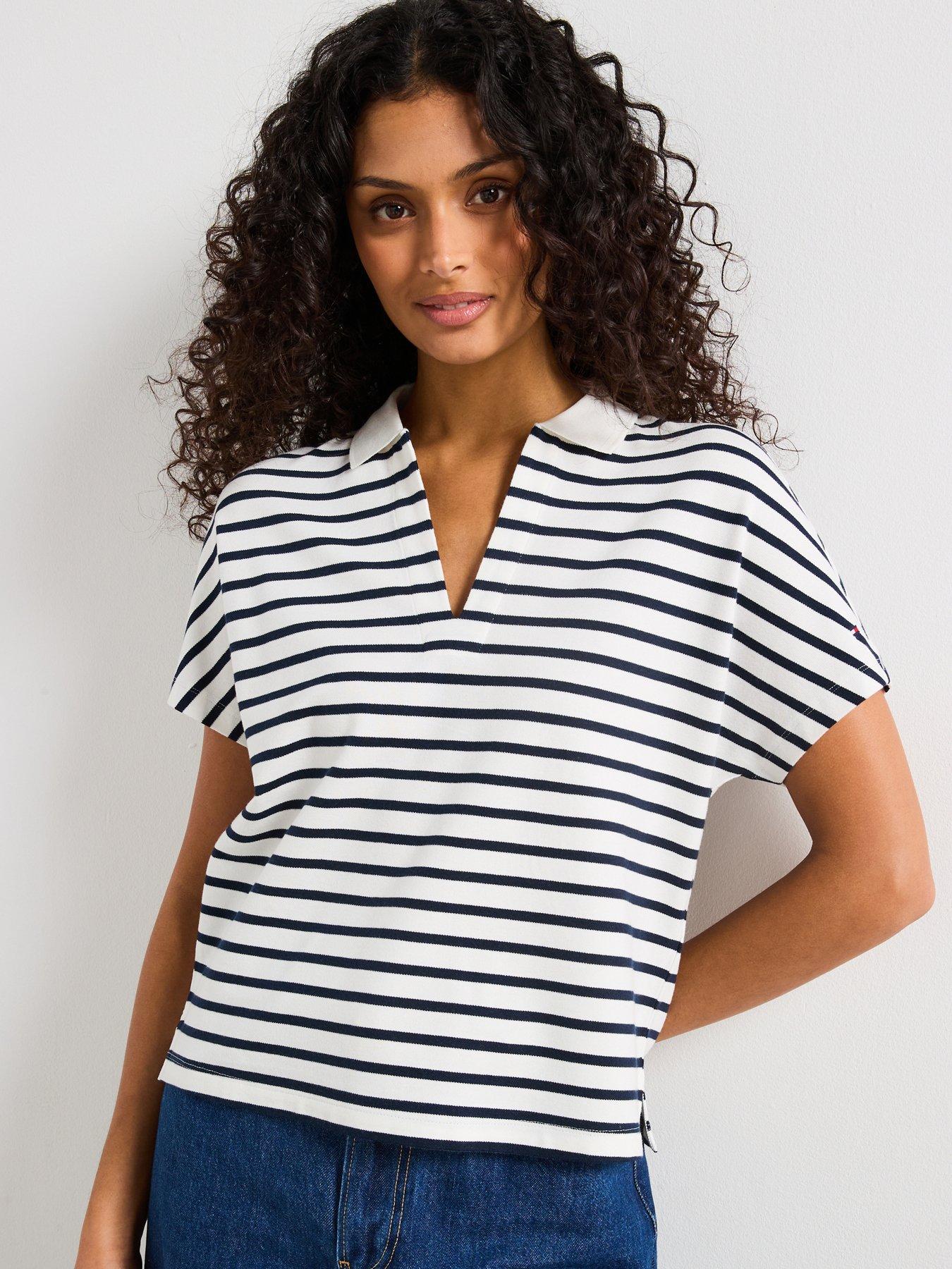 Tommy Hilfiger Short Sleeve Striped Polo T-Shirt - White