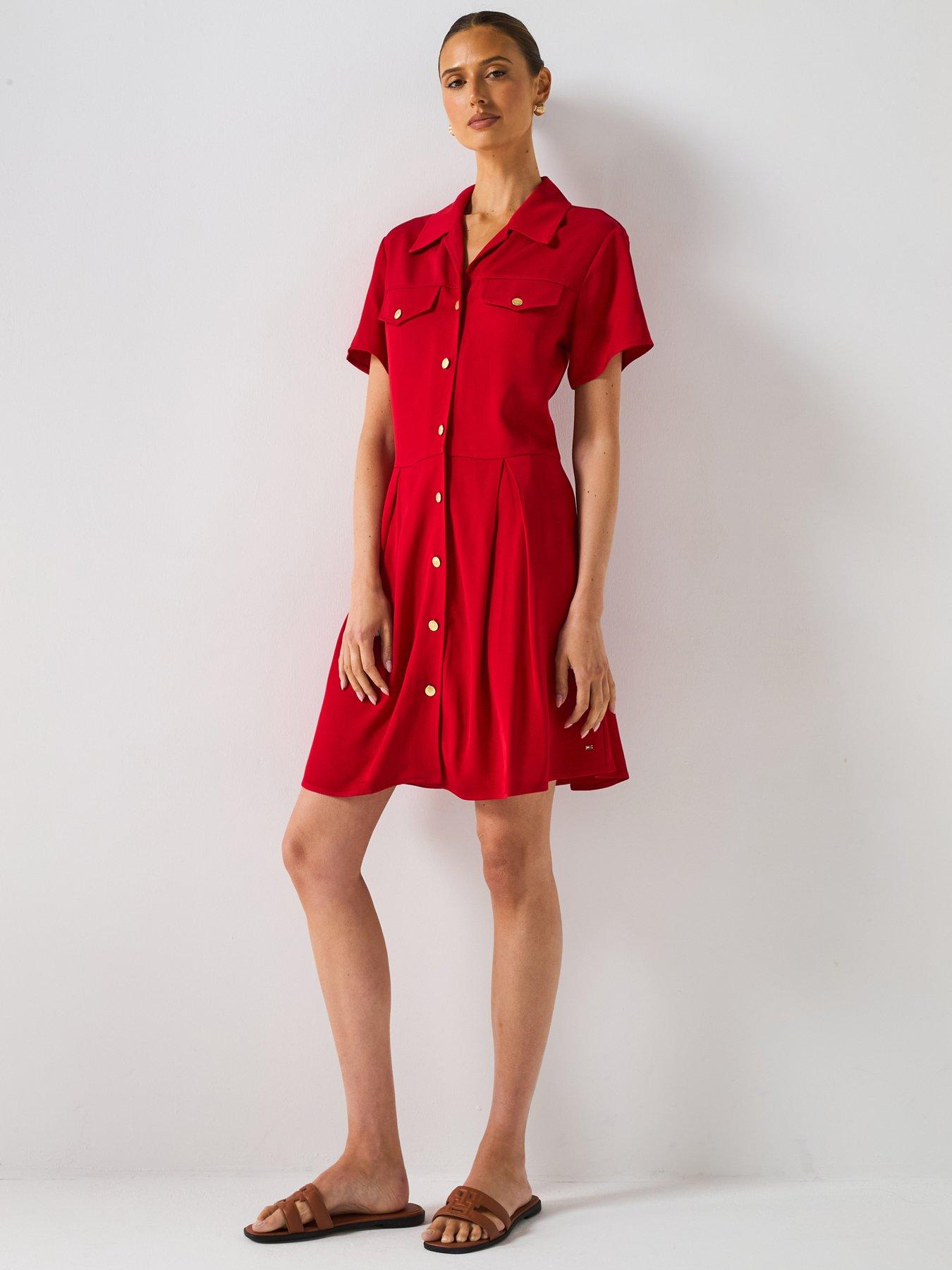 tommy-hilfiger-tommy-hilfiger-viscose-twill-shirt-mini-dress-red
