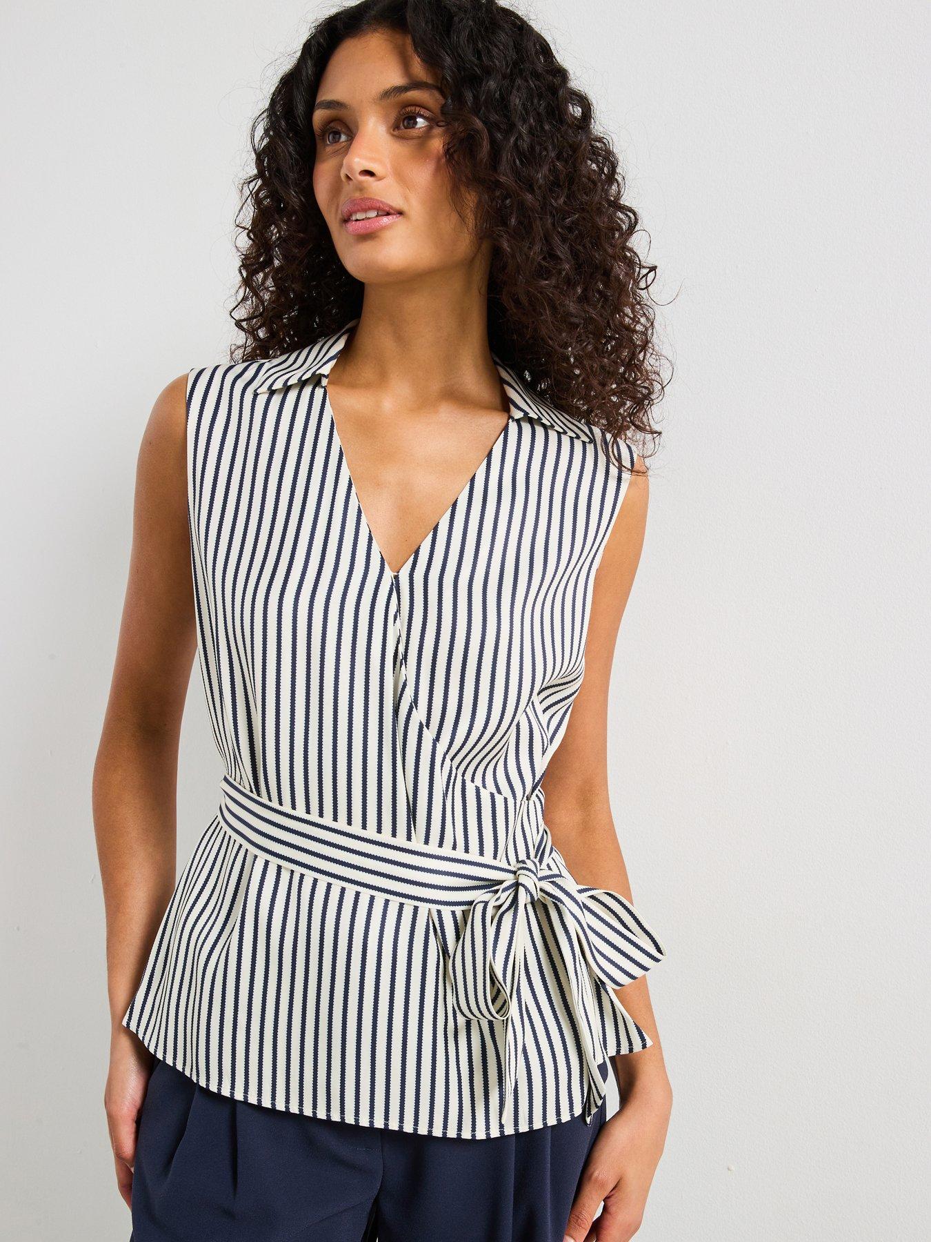 Tommy Hilfiger Slim Fit Striped Wrap Top - Navy