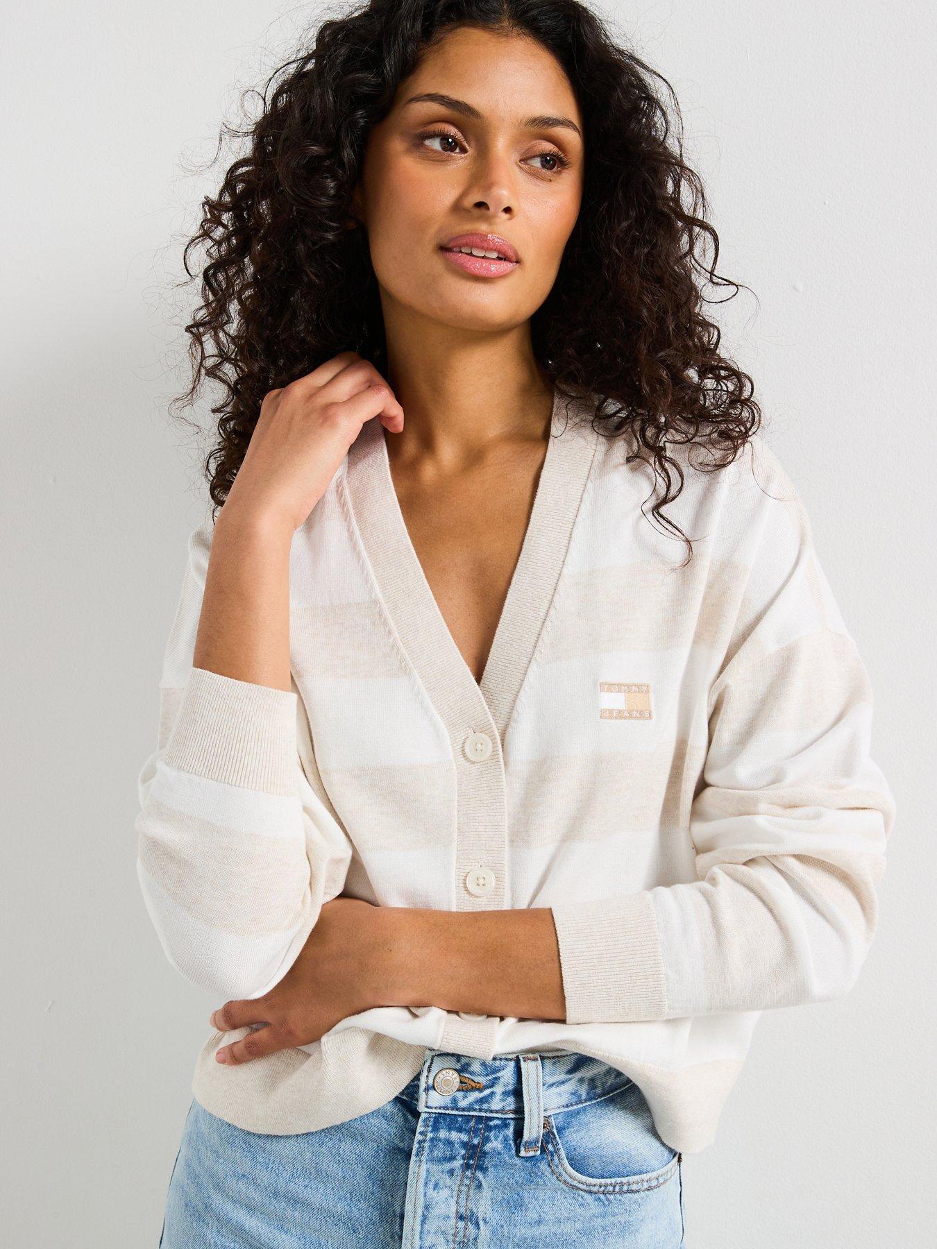 undefined Tommy Jeans Striped Knit Cardigan - Beige
