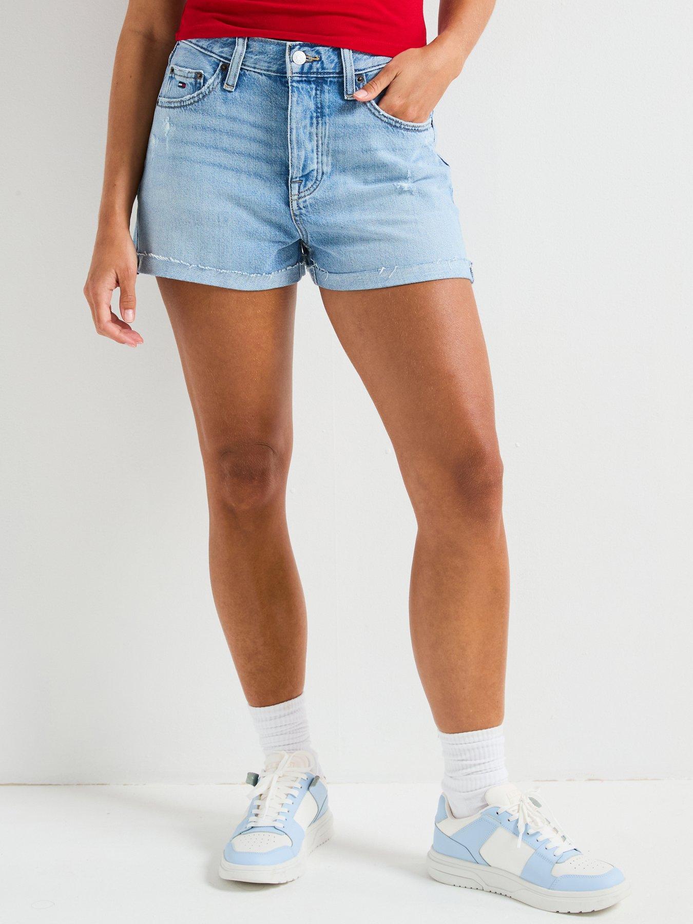 Image 1 of 6 of Tommy Jeans Raw Hem Denim Shorts - Blue