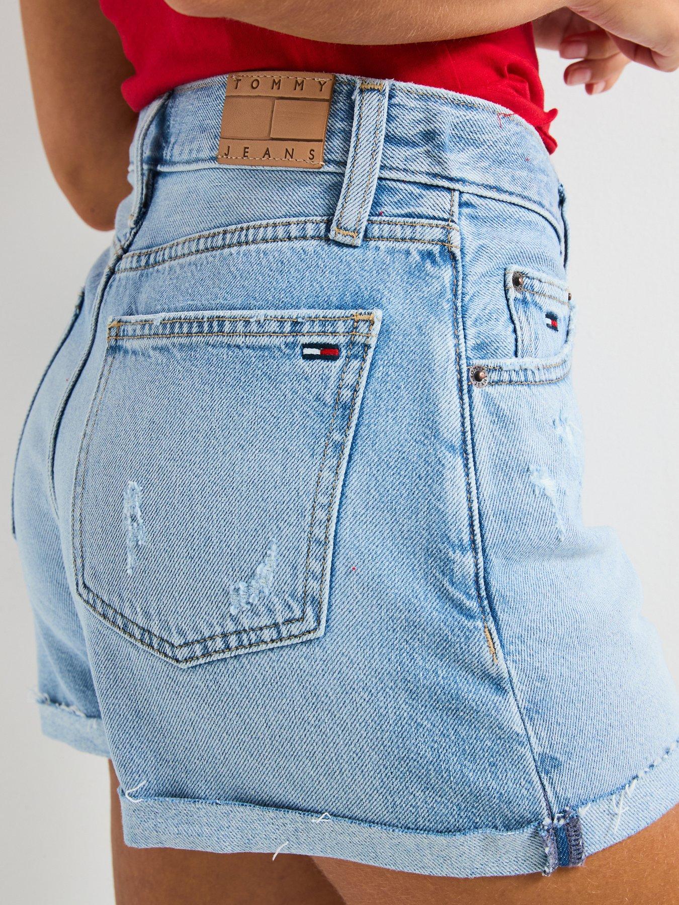 Image 4 of 6 of Tommy Jeans Raw Hem Denim Shorts - Blue