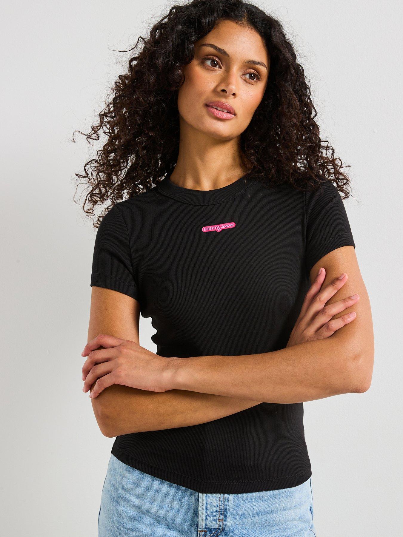 Image 1 of 6 of Tommy Jeans Script Label Short Sleeve T-Shirt - Black