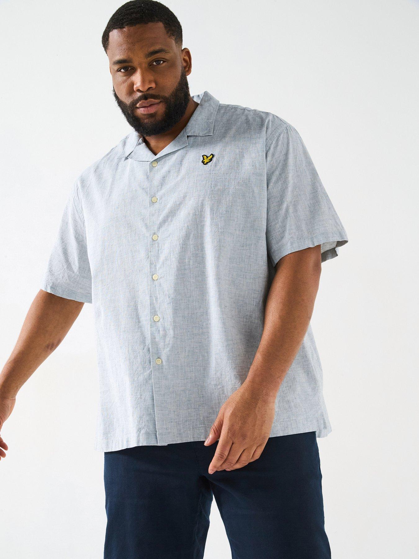 undefined Big Tall Linen Blend Oxford Revere Shirt - Grey
