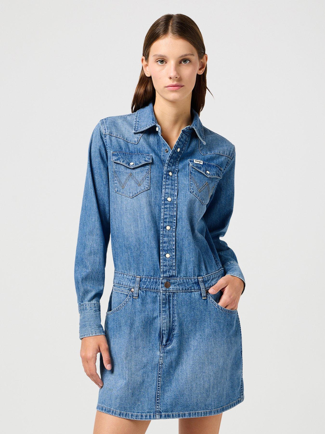 Image 6 of 6 of Wrangler Long Sleeve Denim Dress- Blue