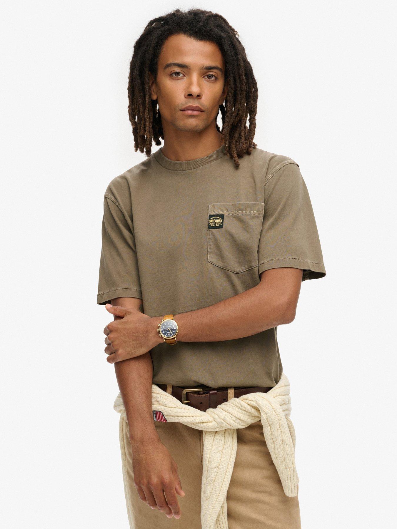 Image 1 of 5 of Superdry Contrast Stitch Pocket T-Shirt - Brown