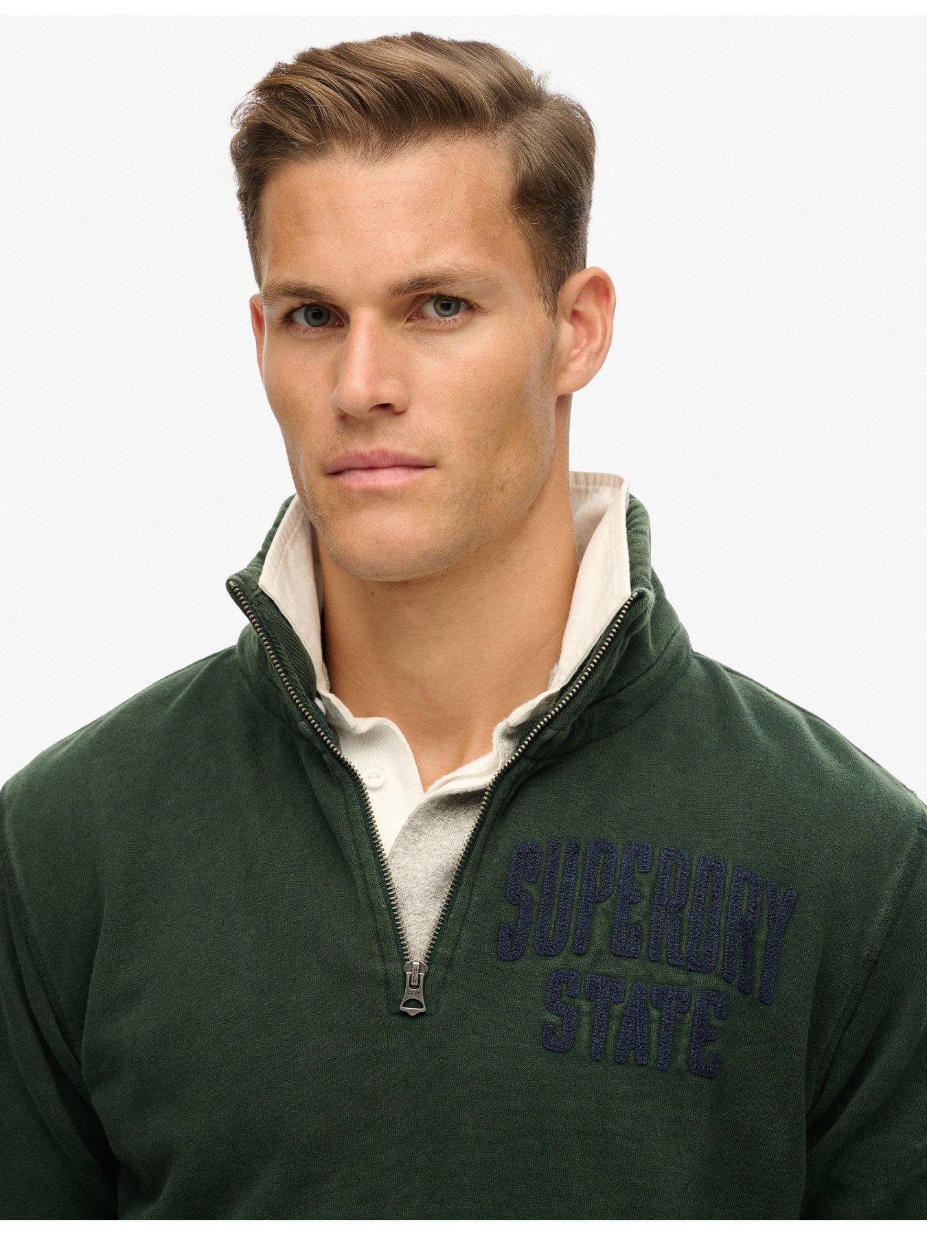 superdry-vintage-athletic-quarter-zip-sweat-dark-greenoutfit