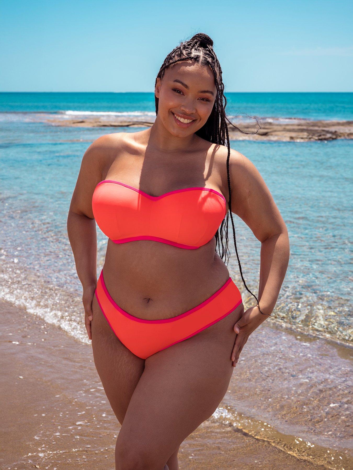 Image 1 of 6 of Curvy Kate Curvy Kate Minimalist Bandeau Strapless Multiway Bikini Top - Coral/pink