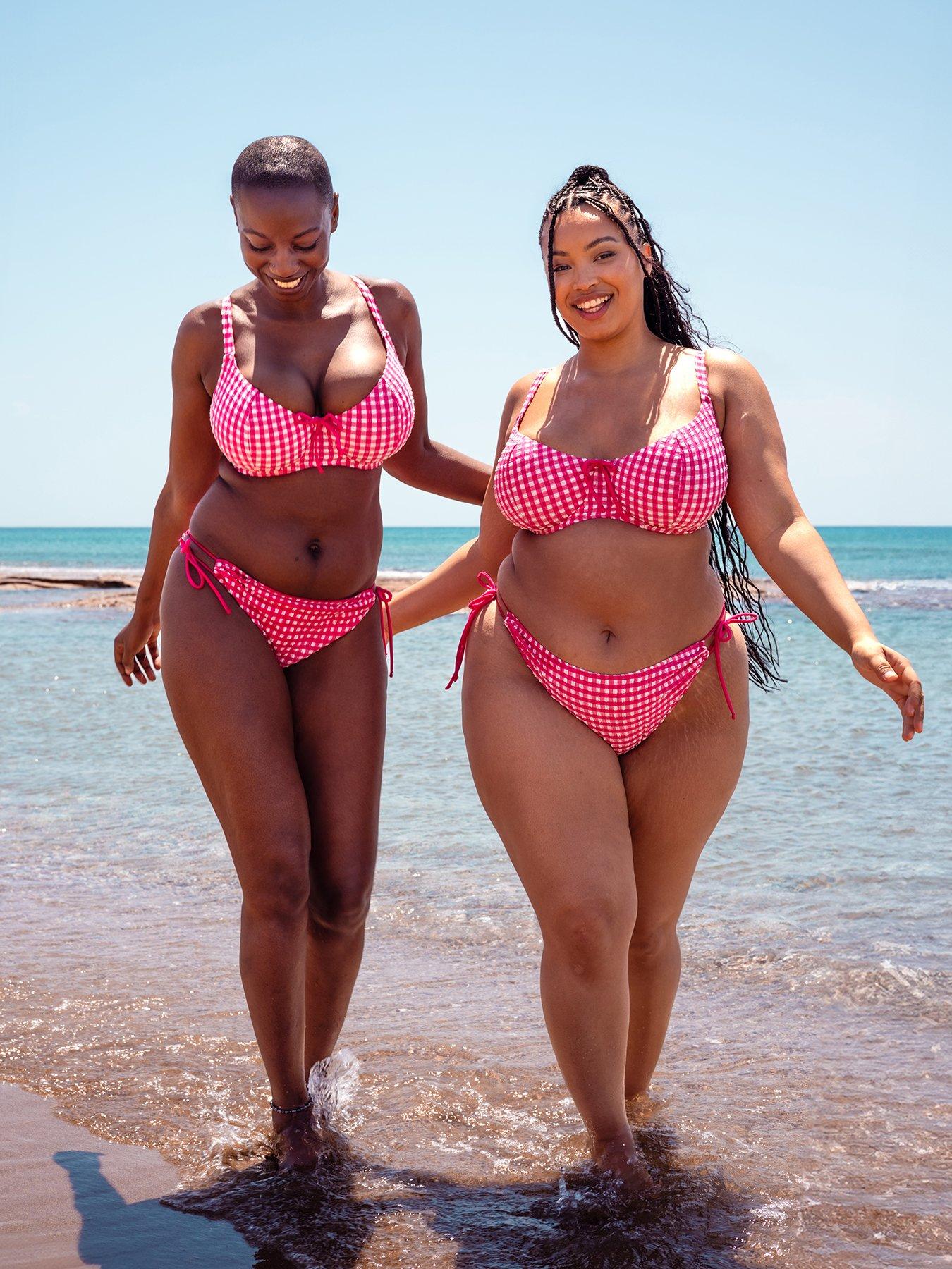Image 1 of 6 of Curvy Kate Curvy Kate Holiday Check Scooped Balcony Bikini Top - Raspberry Pink
