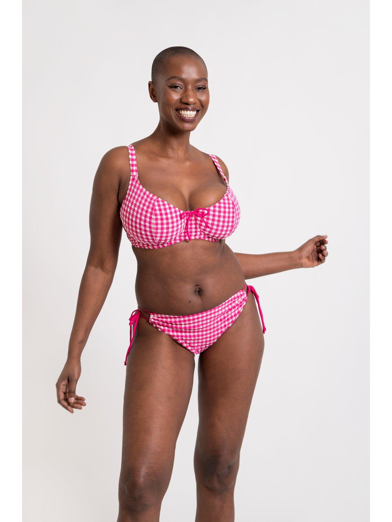 Image 3 of 6 of Curvy Kate Curvy Kate Holiday Check Scooped Balcony Bikini Top - Raspberry Pink