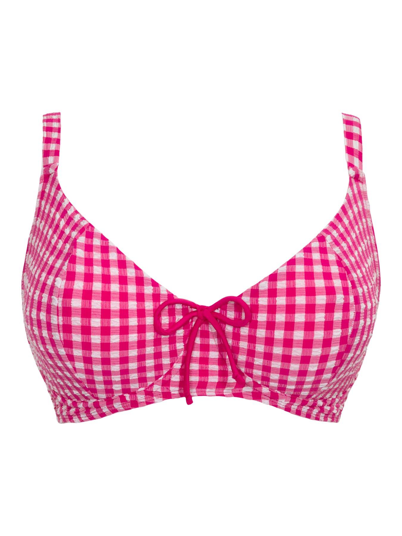 Image 6 of 6 of Curvy Kate Curvy Kate Holiday Check Scooped Balcony Bikini Top - Raspberry Pink
