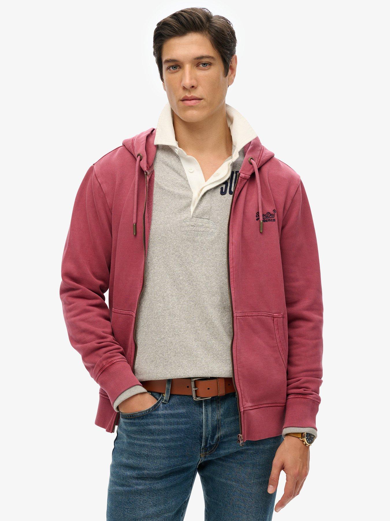undefined Essential Logo Washed Zip Hood Jacket - Dark Red