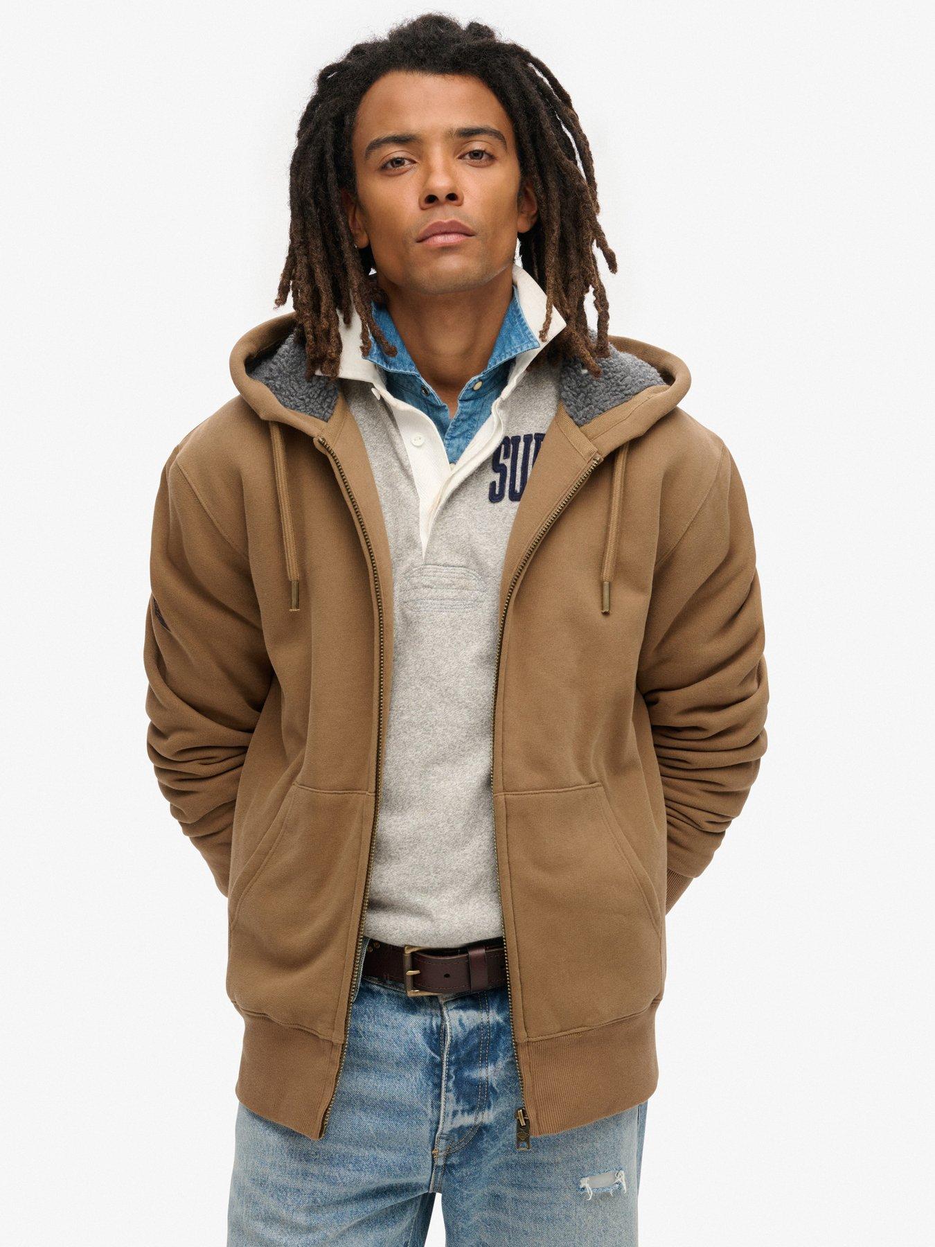 Image 1 of 5 of Superdry Borg Lined Zip Hood Jacket - Brown