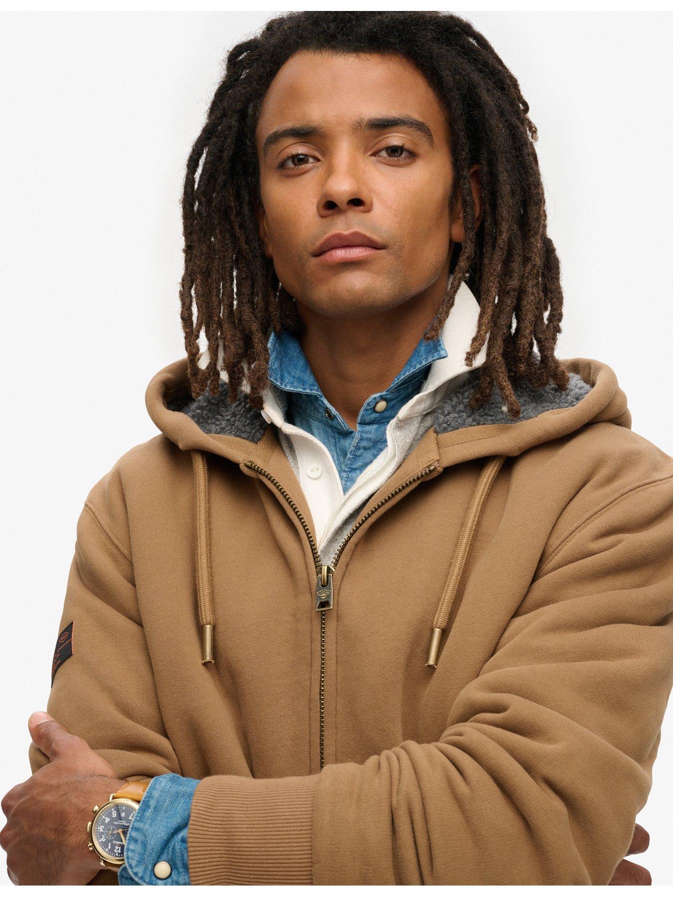 Image 4 of 5 of Superdry Borg Lined Zip Hood Jacket - Brown