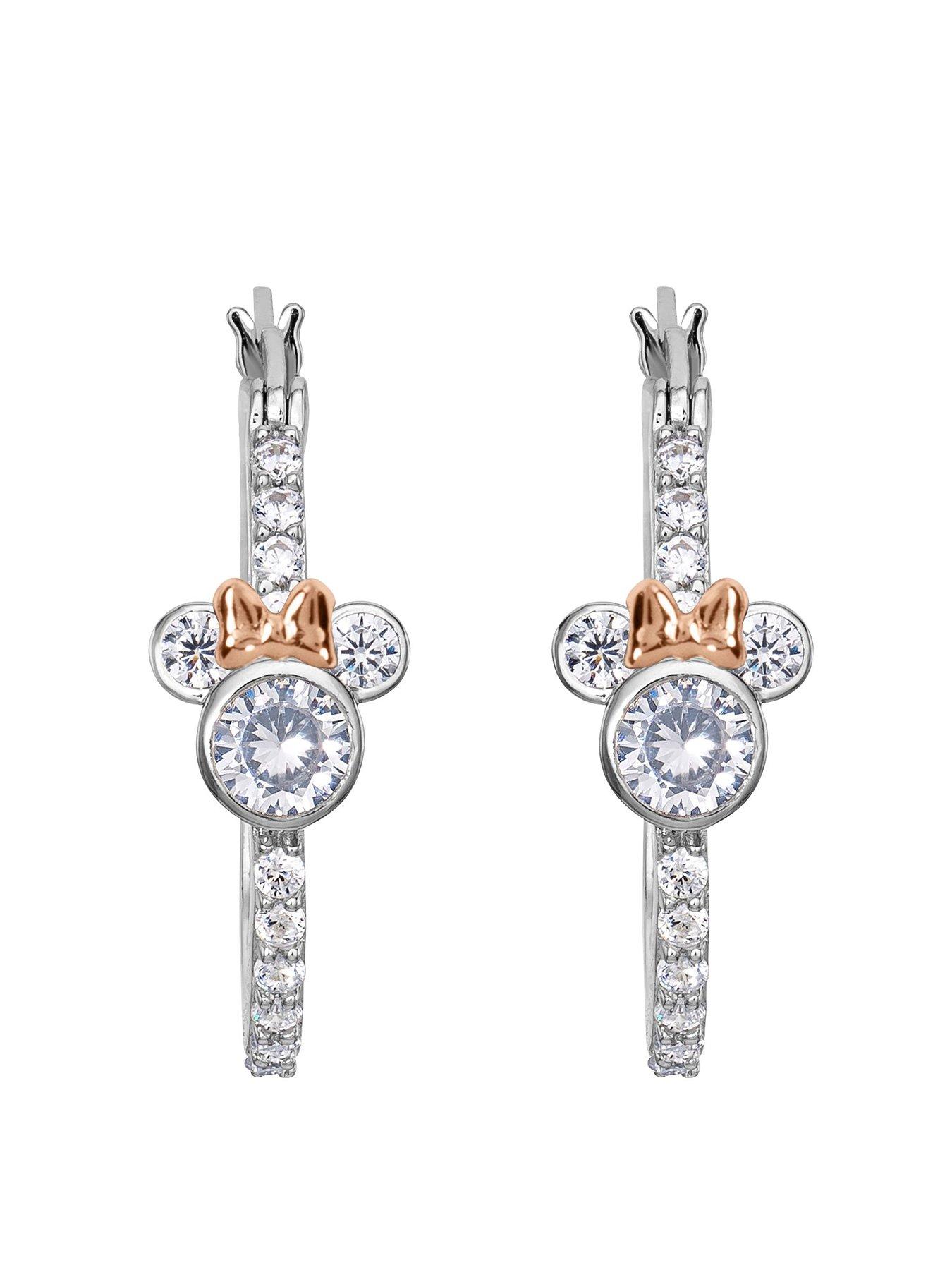 undefined Disney Mickey Mouse Sterling Silver Cubic Zirconia Stone Set Hoop Earrings