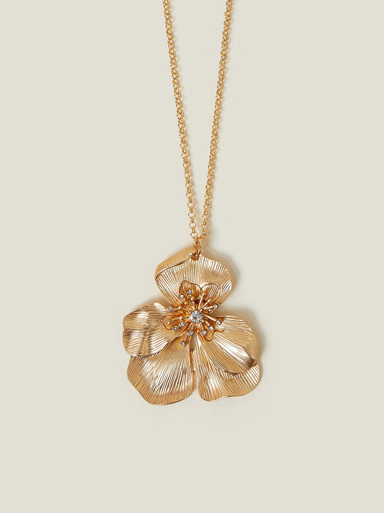 Image 1 of 3 of Accessorize Longline Brushed Flower Pendant Necklace