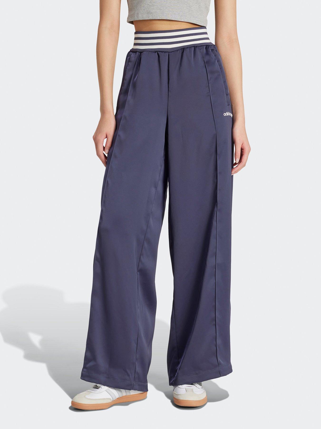 Image of adidas Originals Women's Striped Rib Wide Leg Tracksuit Bottoms - Blue