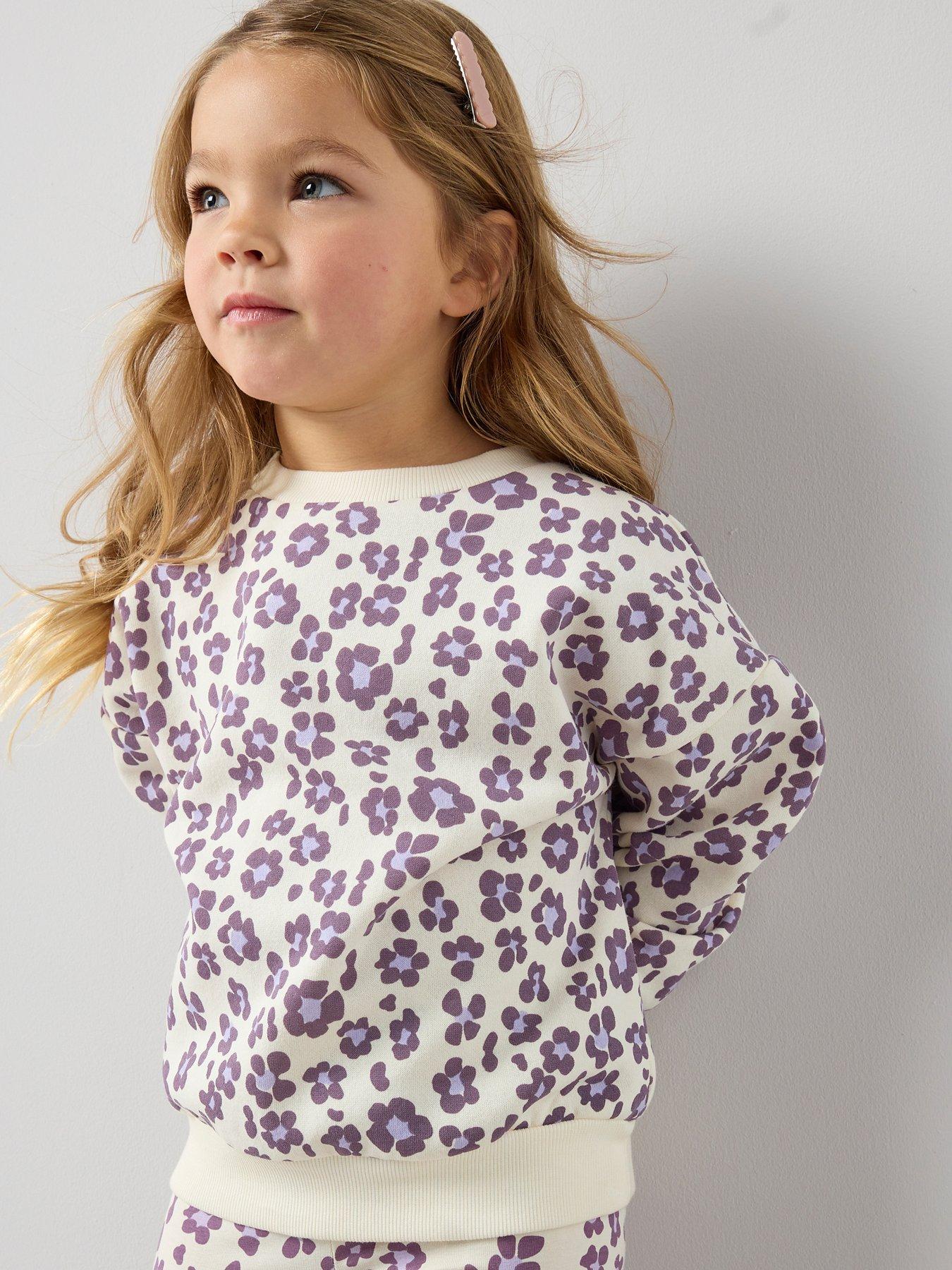 Image 1 of 6 of Mini V by Very Girls Animal Print Oversized Sweatshirt - Lilac