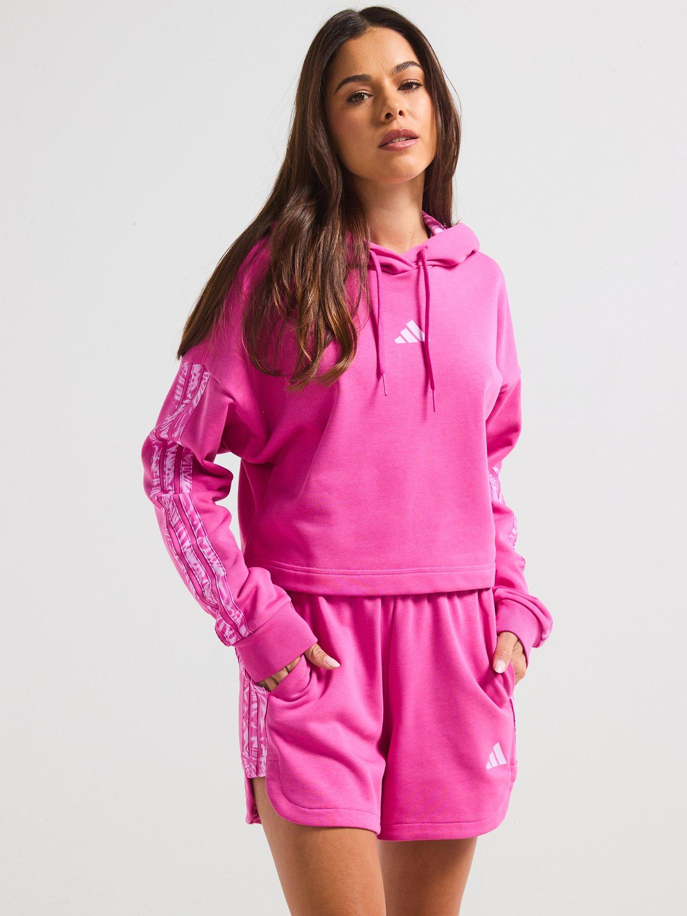 Image of adidas Sportswear Women's Essentials 3-Stripes Print French Terry Hoodie - Pink