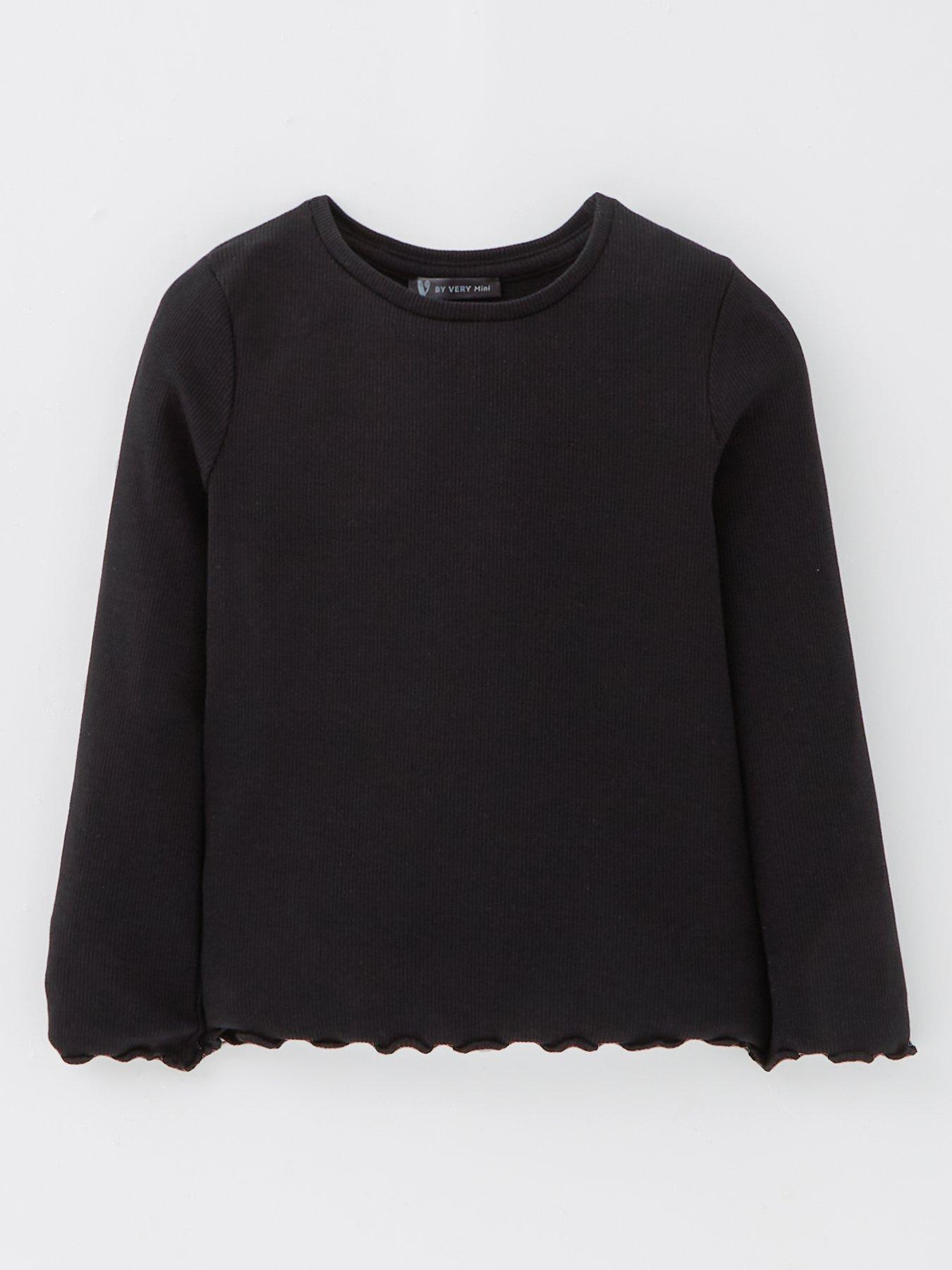 Mini V by Very Girls Single Rib Long Sleeve Top - Black