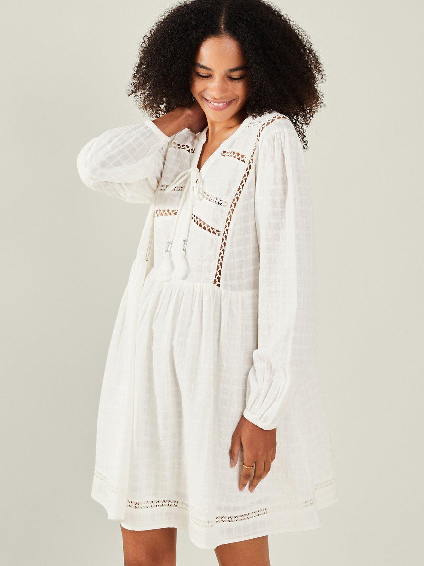 Image 1 of 4 of Accessorize Lace Insert Cover Up - White