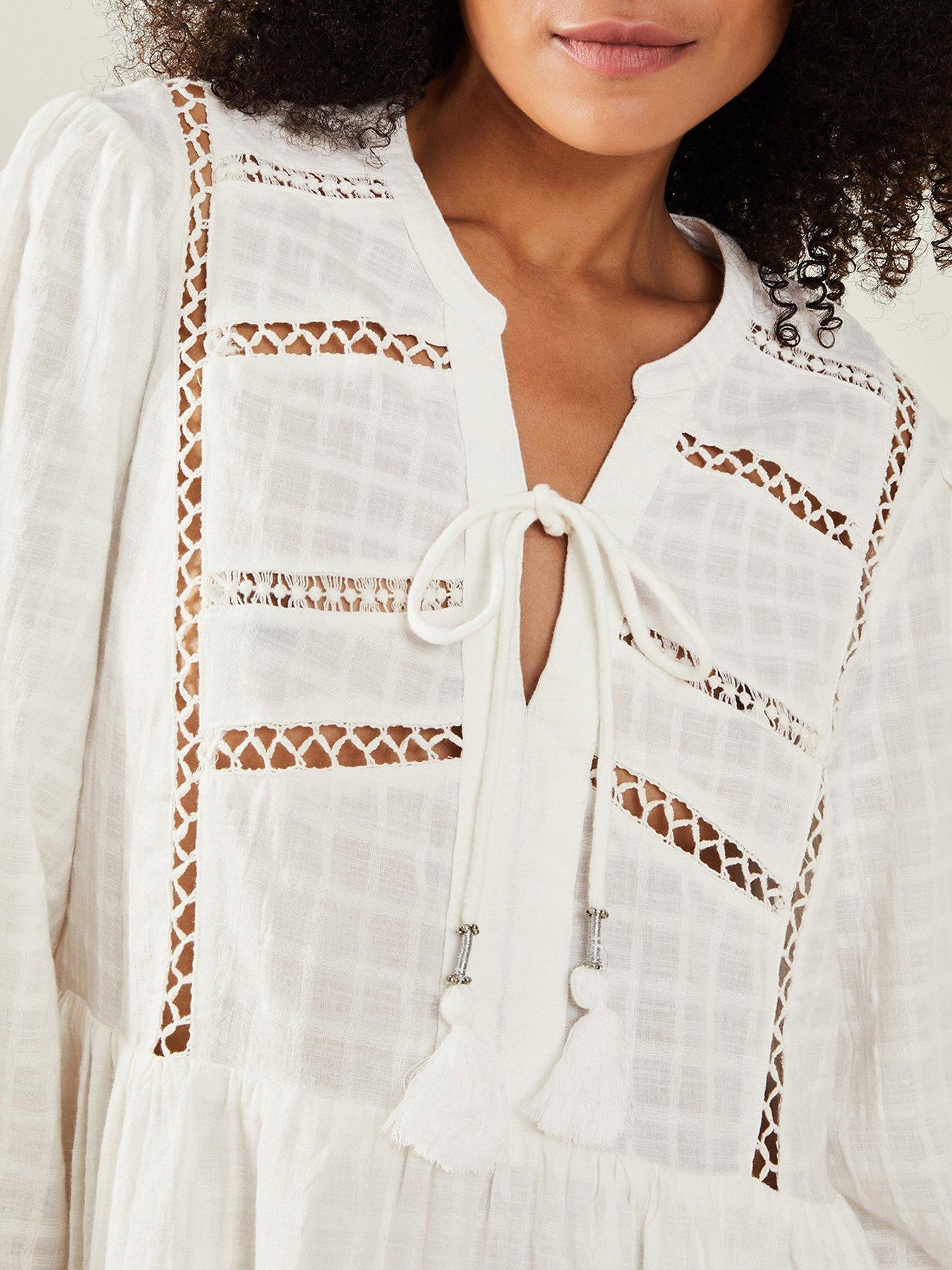 Image 4 of 4 of Accessorize Lace Insert Cover Up - White