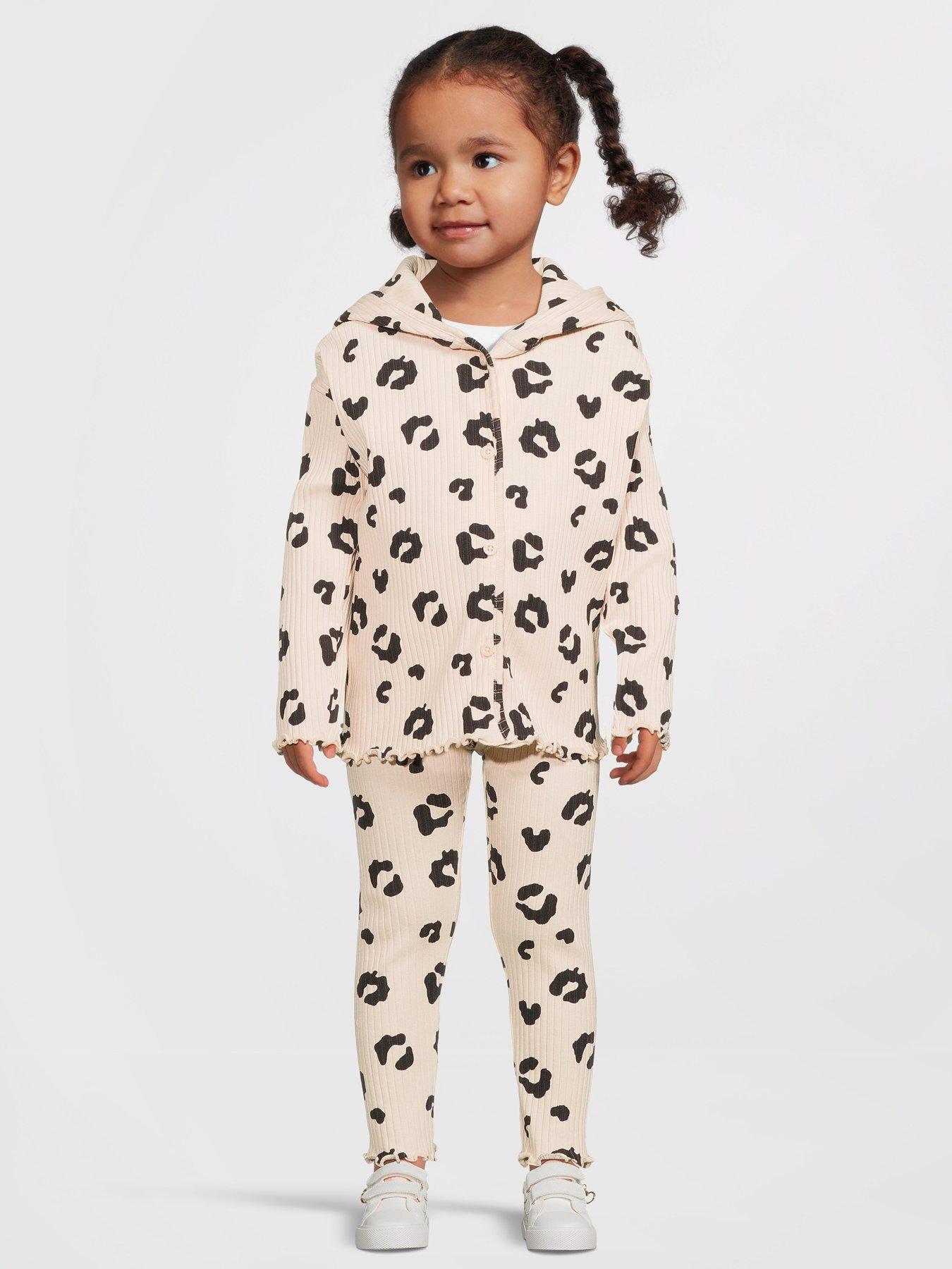 Mini V by Very Girls Hooded Button Up Rib Top and Legging - Stone Beige