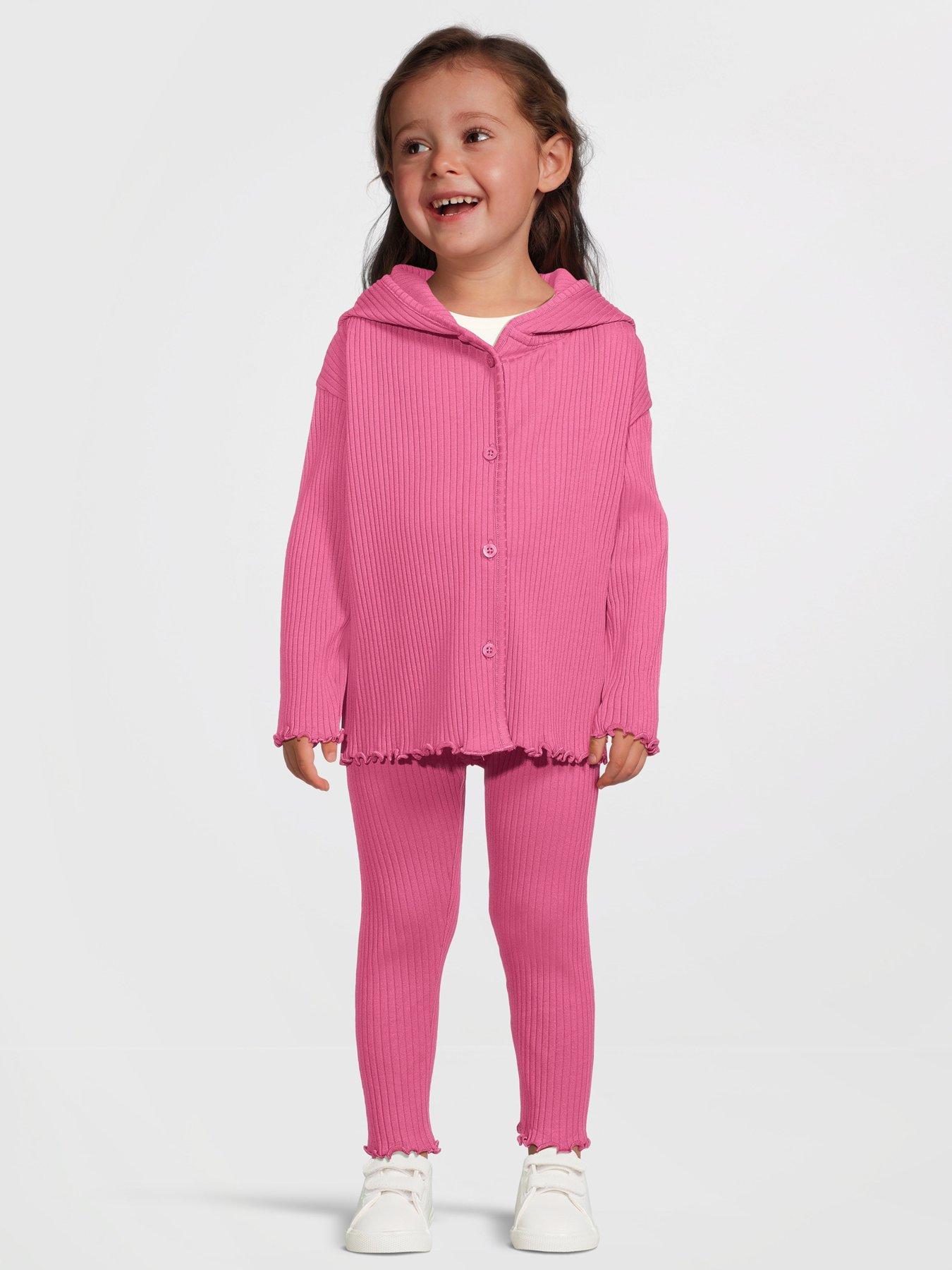 Mini V by Very Girls Hooded Button Up Rib Top and Legging - Plum