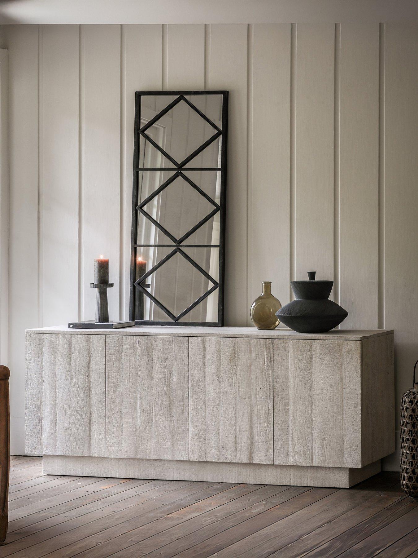 Image of Gallery Lina Ready Assembled Mango Wood 4 Door Sideboard - Whitewash