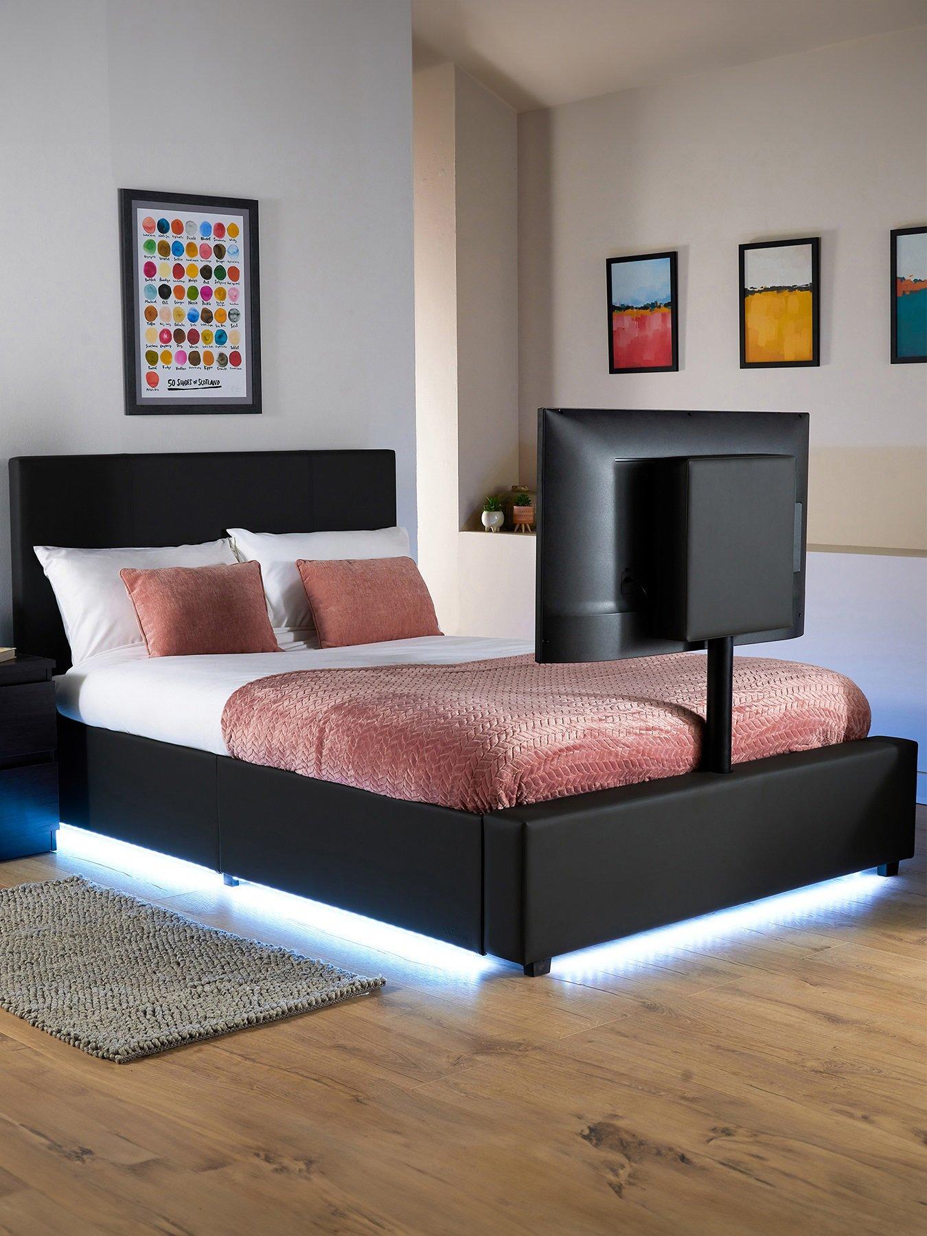 Image of XR Living Ava Upholstered TV Bed with Under Bed Lighting - fits up to 55 inch TV - Black