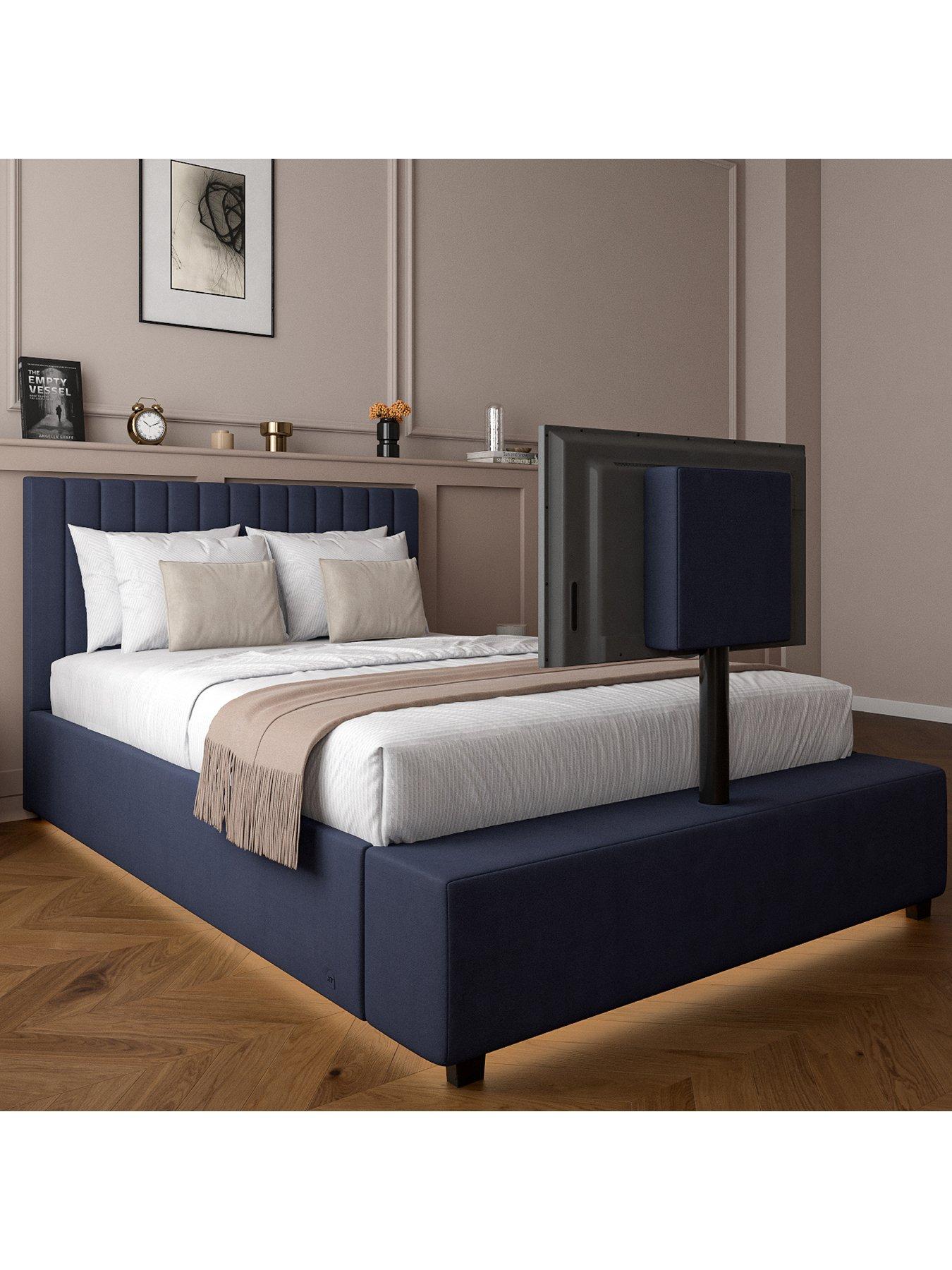 xr-living-maisie-upholstered-velvet-ottoman-tv-bed-with-under-frame-led-lights-navyoutfit