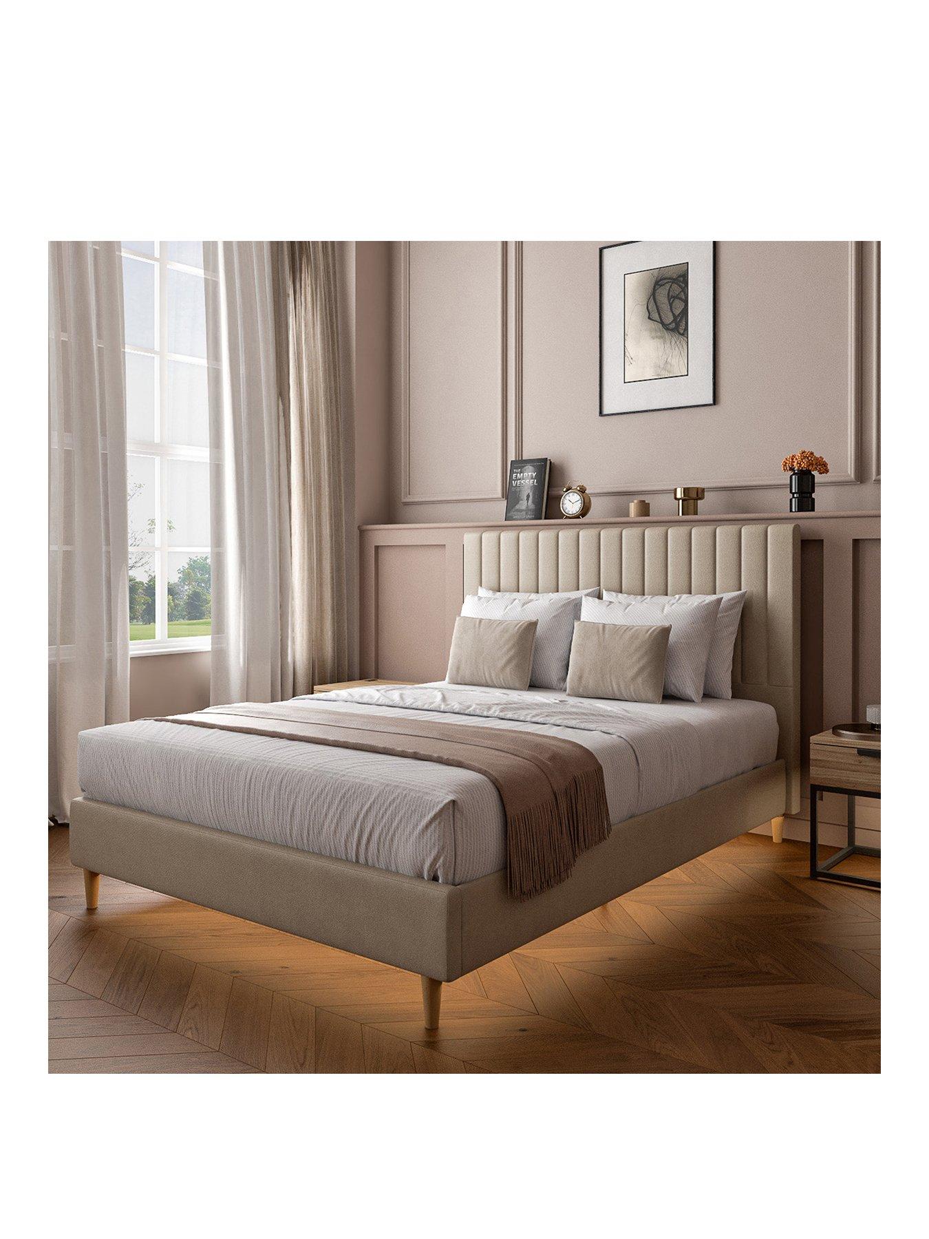 Image 2 of 7 of XR Living Maisie Velvet Bed Frame with Under Frame LED Lights - Natural Stone