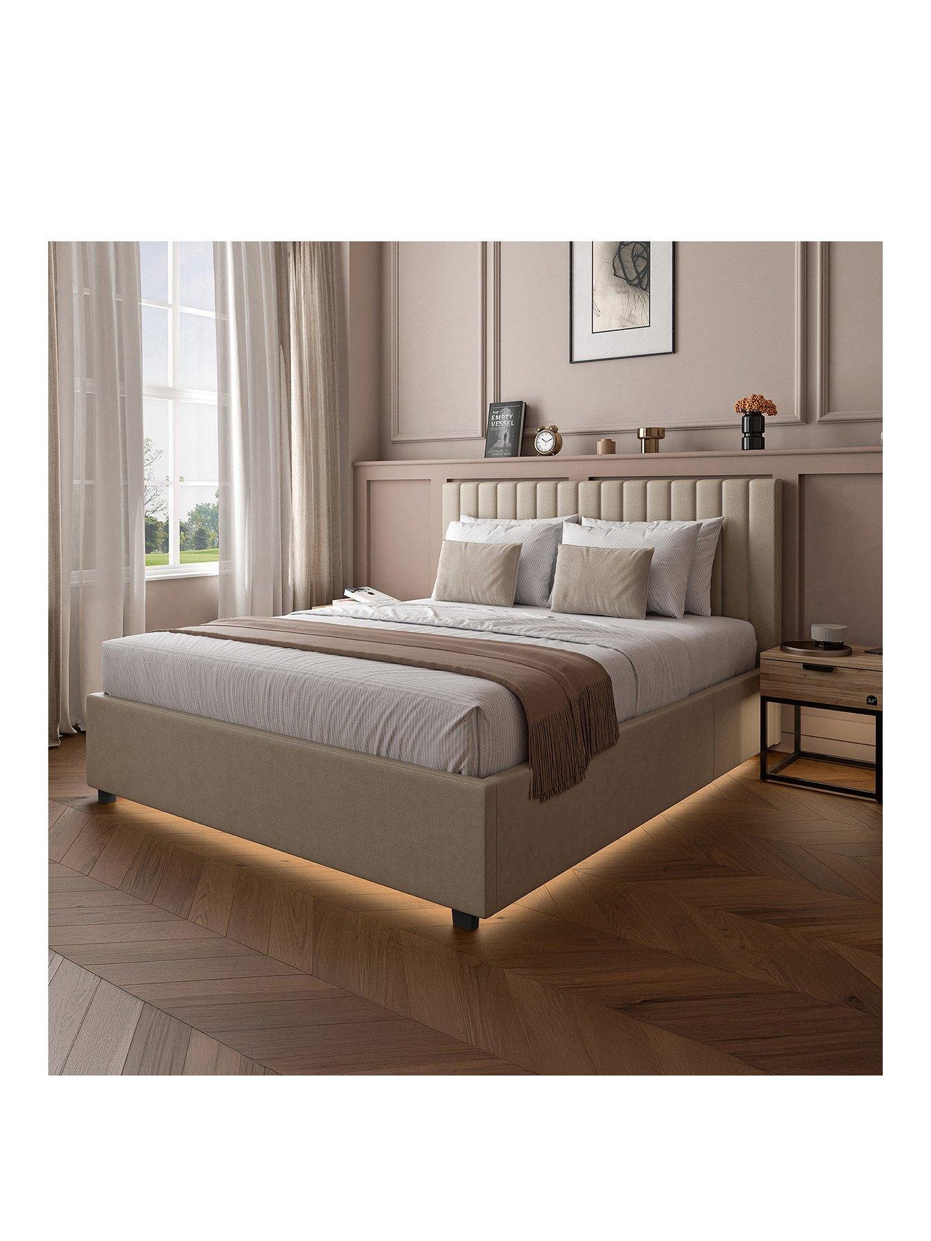 xr-living-maisie-velvet-ottoman-bed-with-under-frame-led-lights-natural-stonestillFront