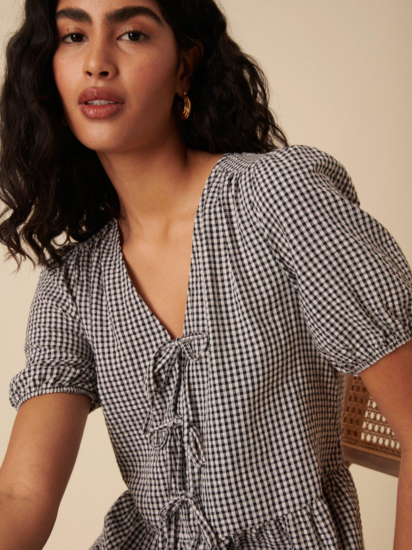 Image 4 of 4 of Nobodys Child Bernadetta Gingham Midi Dress - Black