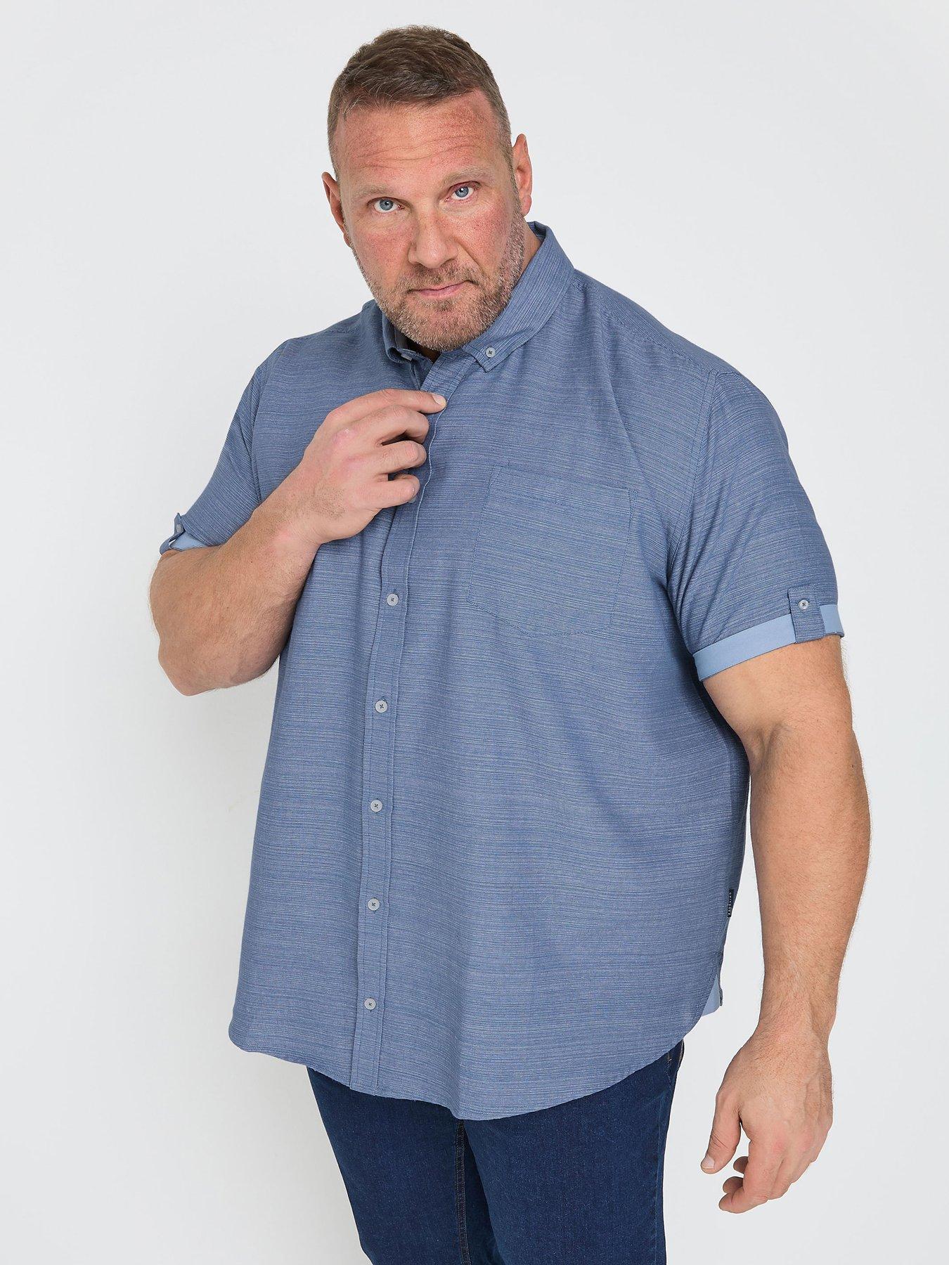 undefined Slub Short Sleeve Casual Shirt - Blue