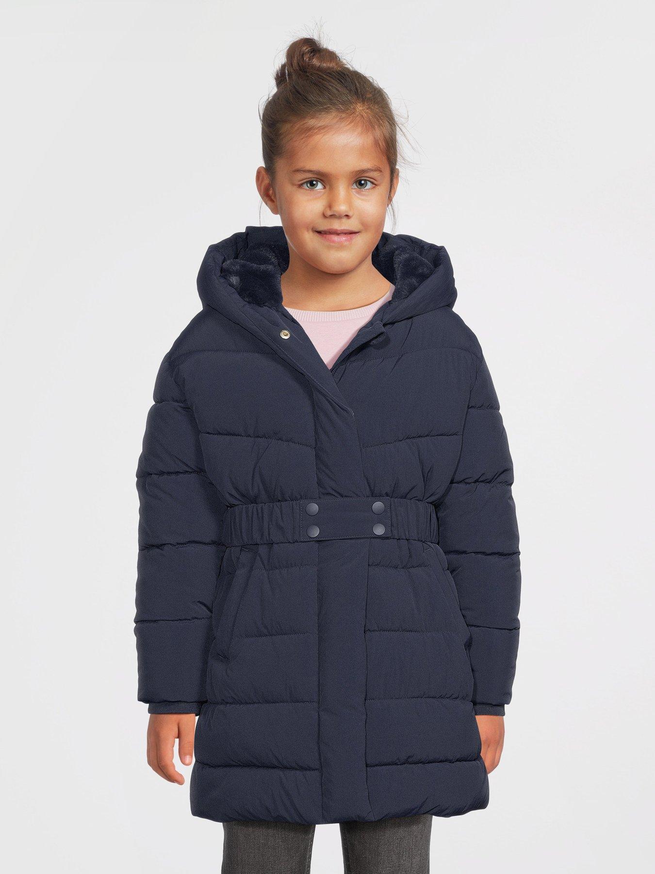 V by Very Girls Hooded Belted Heavy Weight Coat - Navy