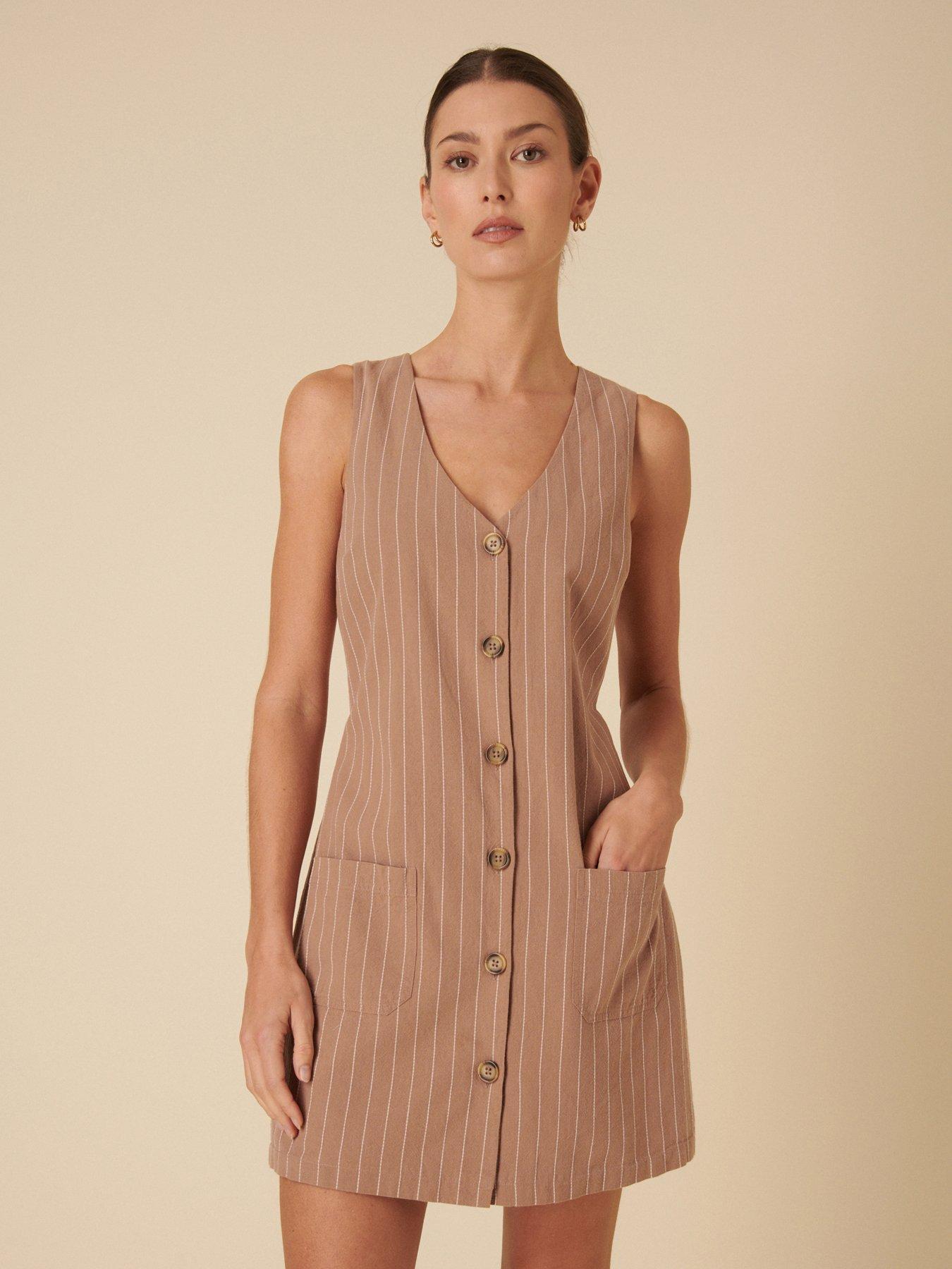 nobodys-child-pinny-stripe-mini-dress-beige