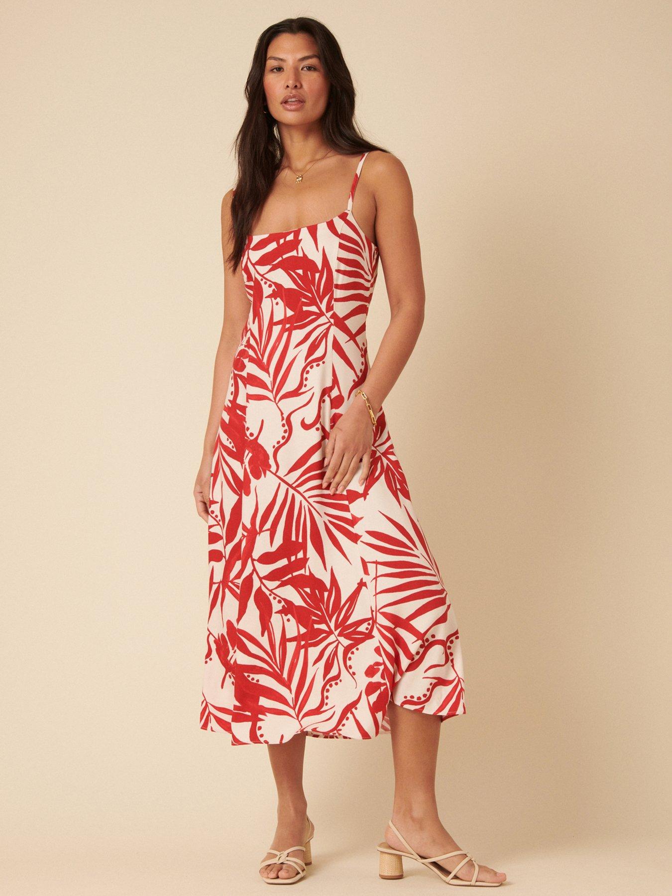 Image 1 of 5 of Nobodys Child Hibiscus Print Midi Dress - Red