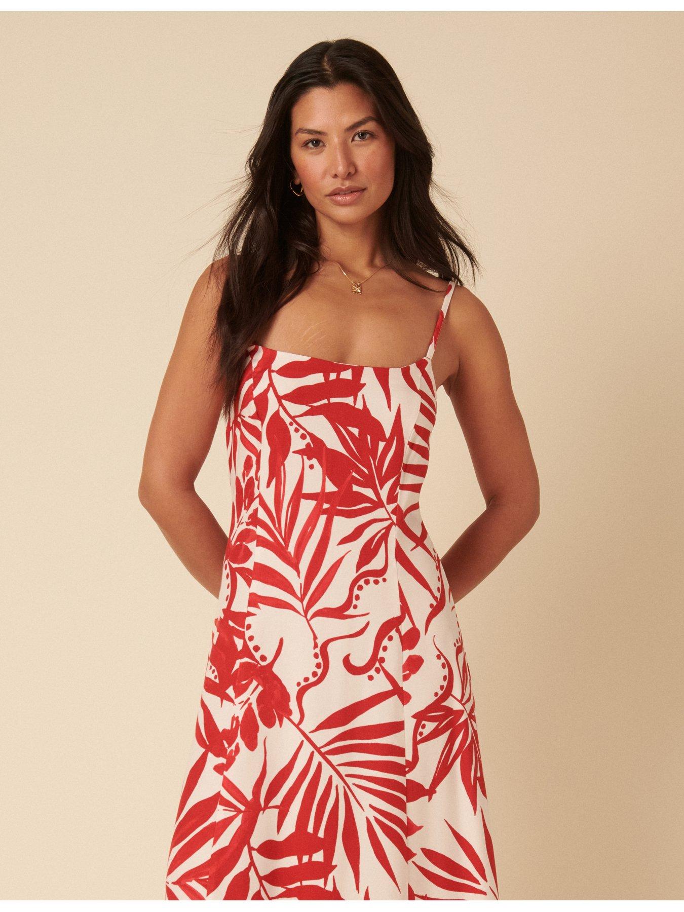 Image 2 of 5 of Nobodys Child Hibiscus Print Midi Dress - Red