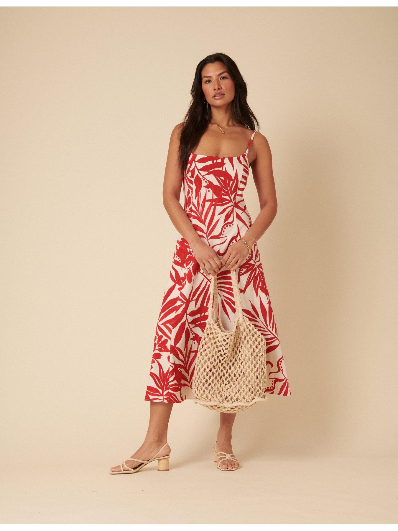 Image 5 of 5 of Nobodys Child Hibiscus Print Midi Dress - Red