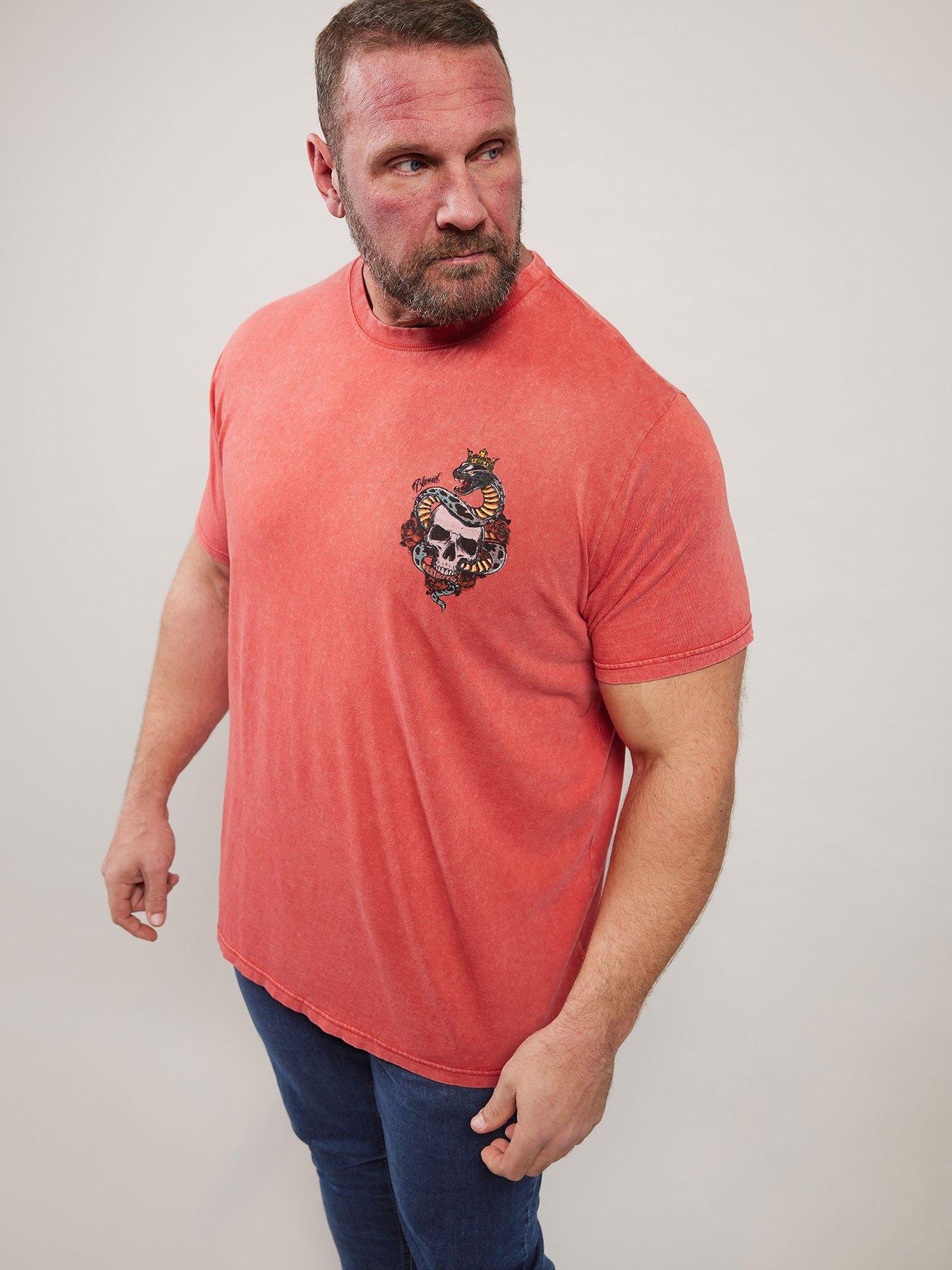 undefined Acid Wash Skull  &  Snake Graphic T-Shirt - Red