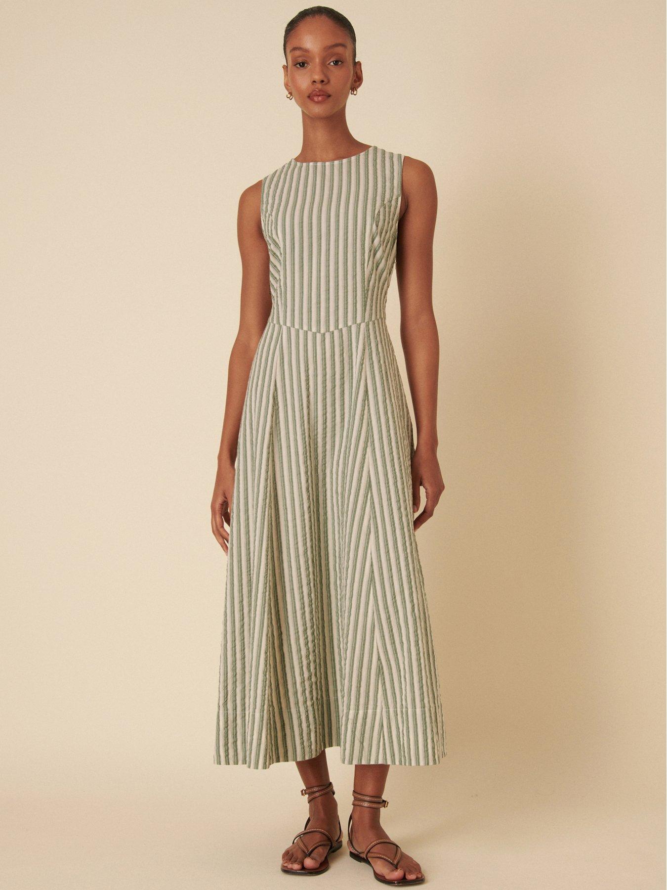 Image of Nobodys Child Ceder Seersucker Stripe Midi Dress - Green