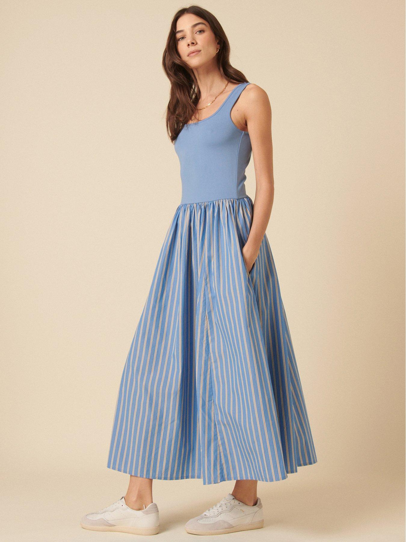 Image of Nobodys Child Colorado Stripe Midi Dress - Blue