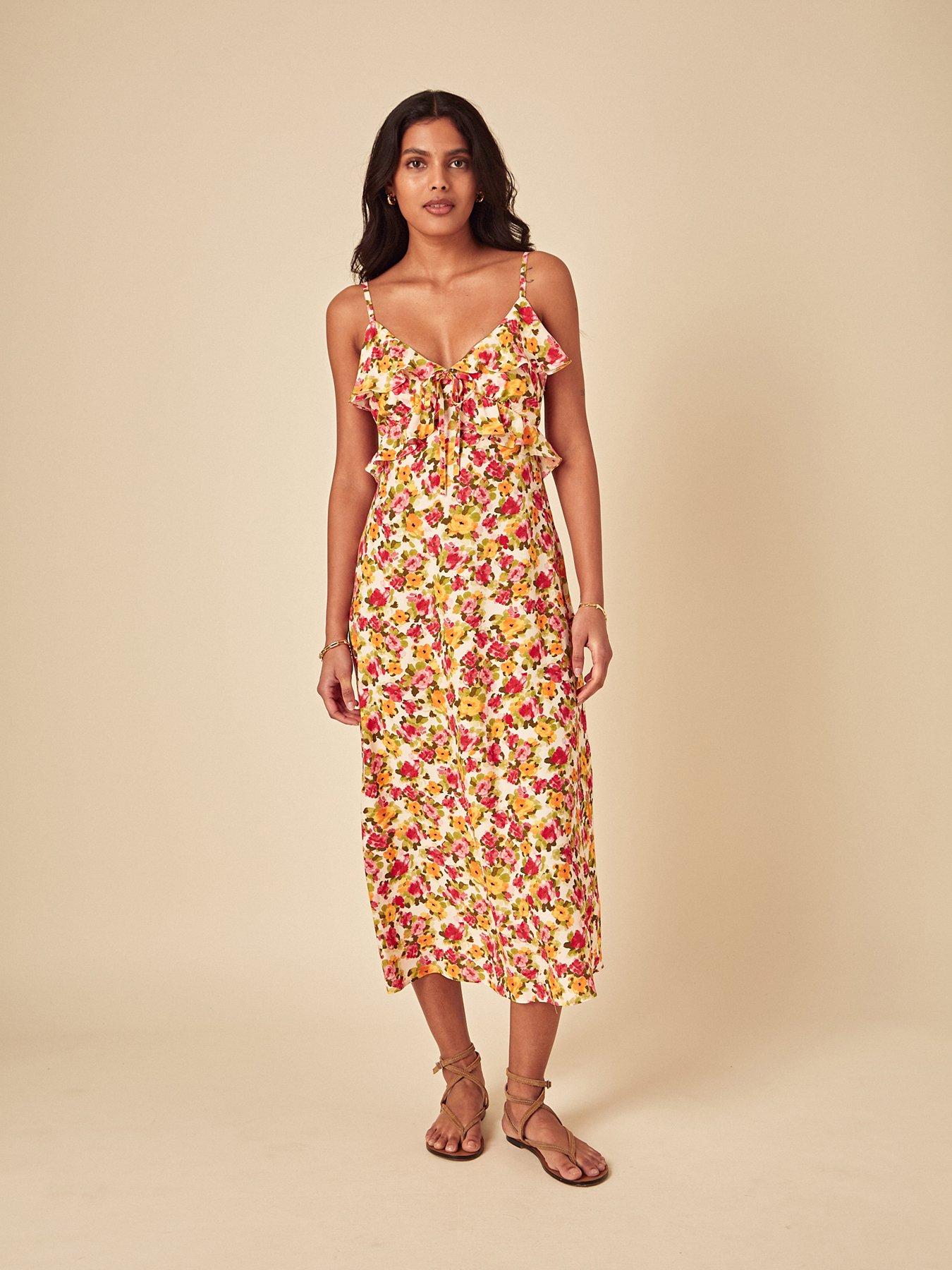 Image 1 of 4 of Nobodys Child Roe Floral Midi Dress - Orange
