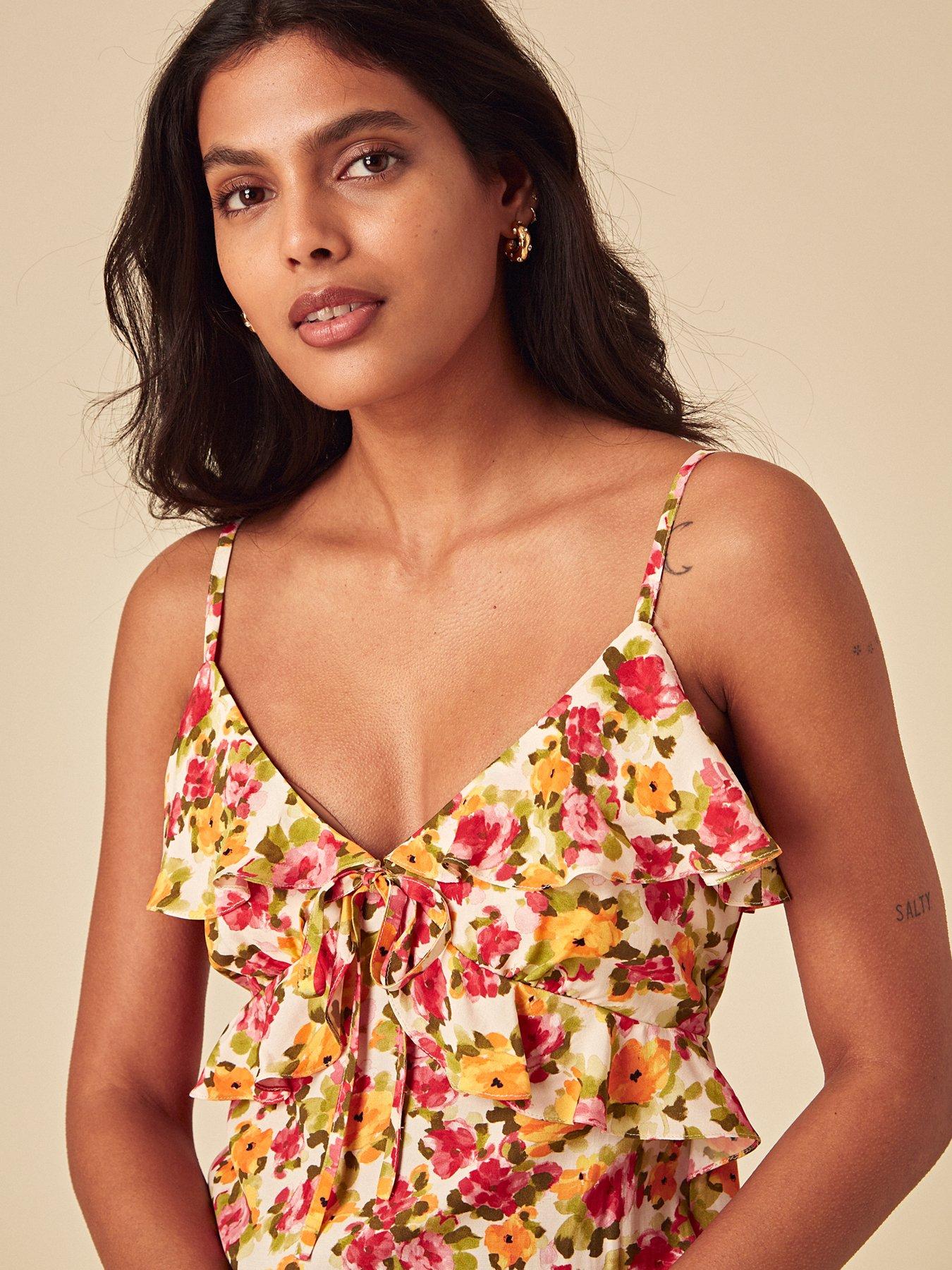 Image 3 of 4 of Nobodys Child Roe Floral Midi Dress - Orange