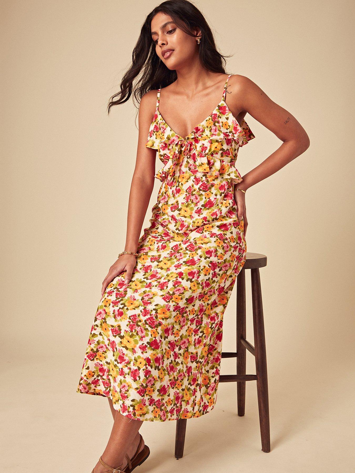 Image 4 of 4 of Nobodys Child Roe Floral Midi Dress - Orange