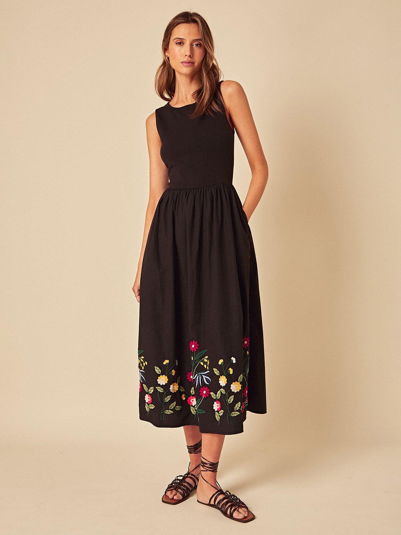 Image of Nobodys Child Embroidered Midi Dress - Black